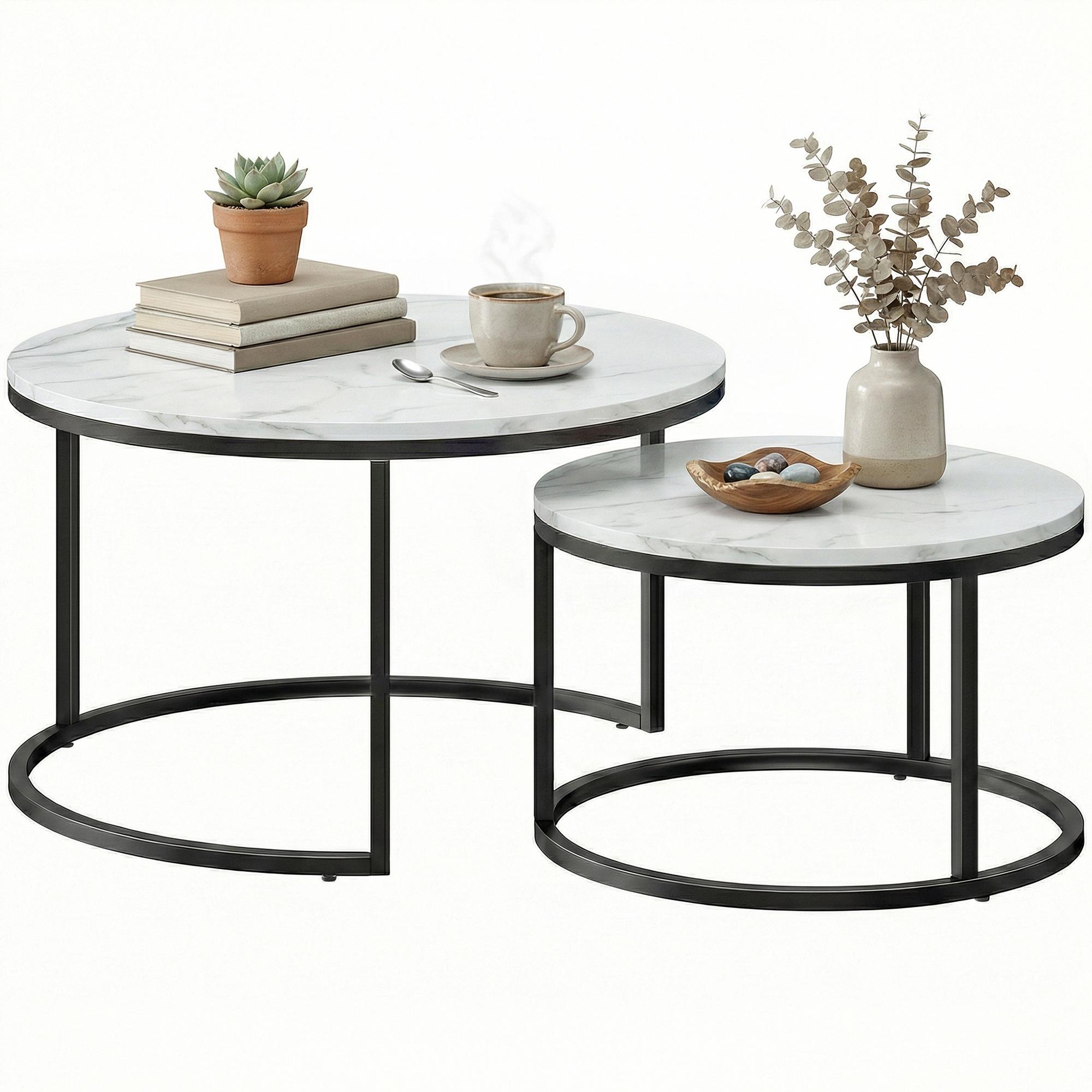 Marble White Nesting Tables with Metal Base