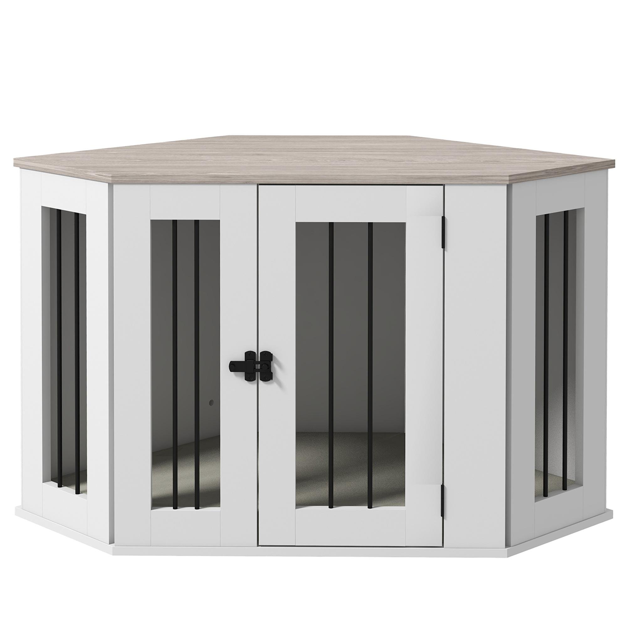 Mixed Brown Corner Dog Crate with Washable Cushion
