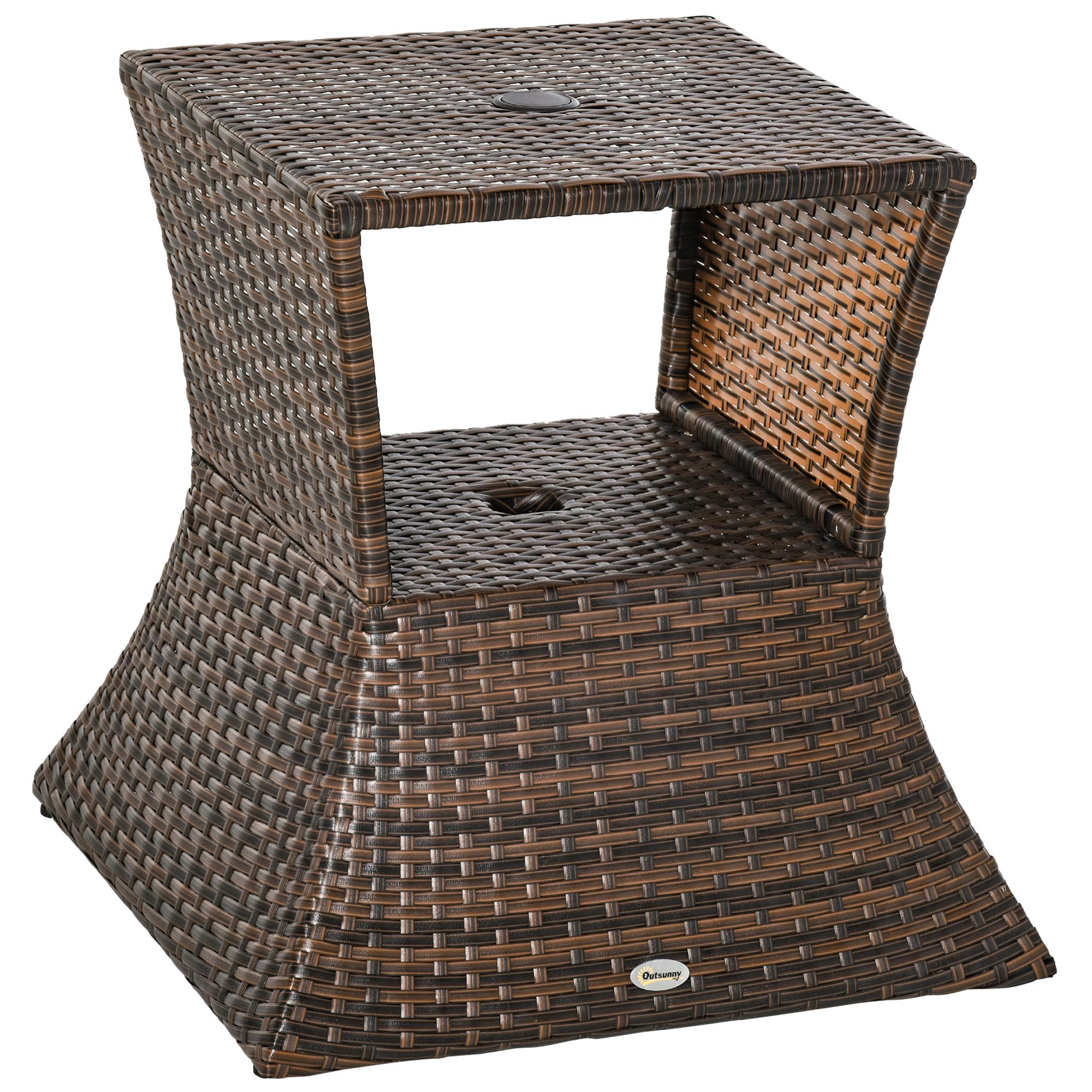 Mixed Brown Rattan Side Table with Umbrella Hole, 21.25-In Patio