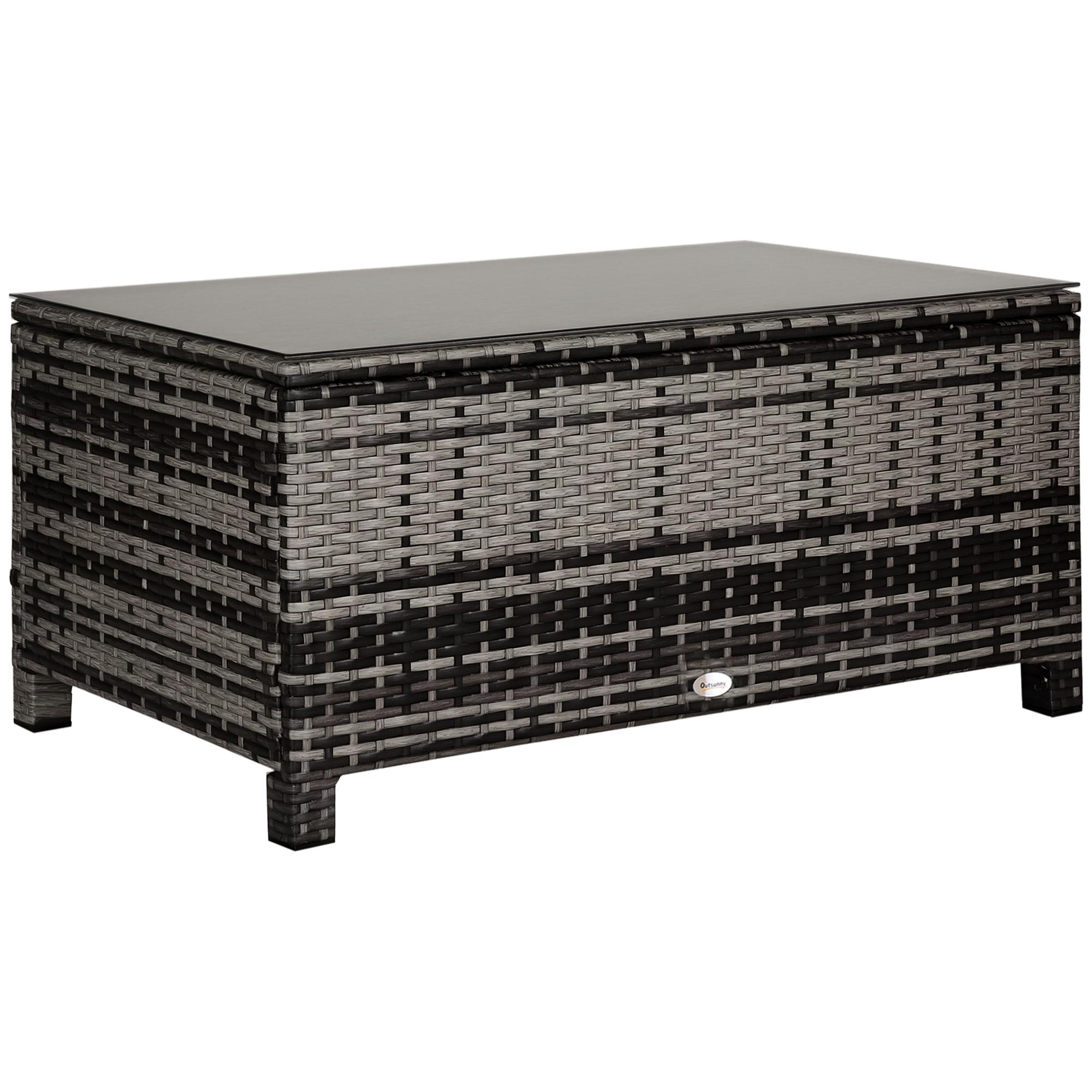 Mixed Grey PE Rattan Table with Tempered Glass Top