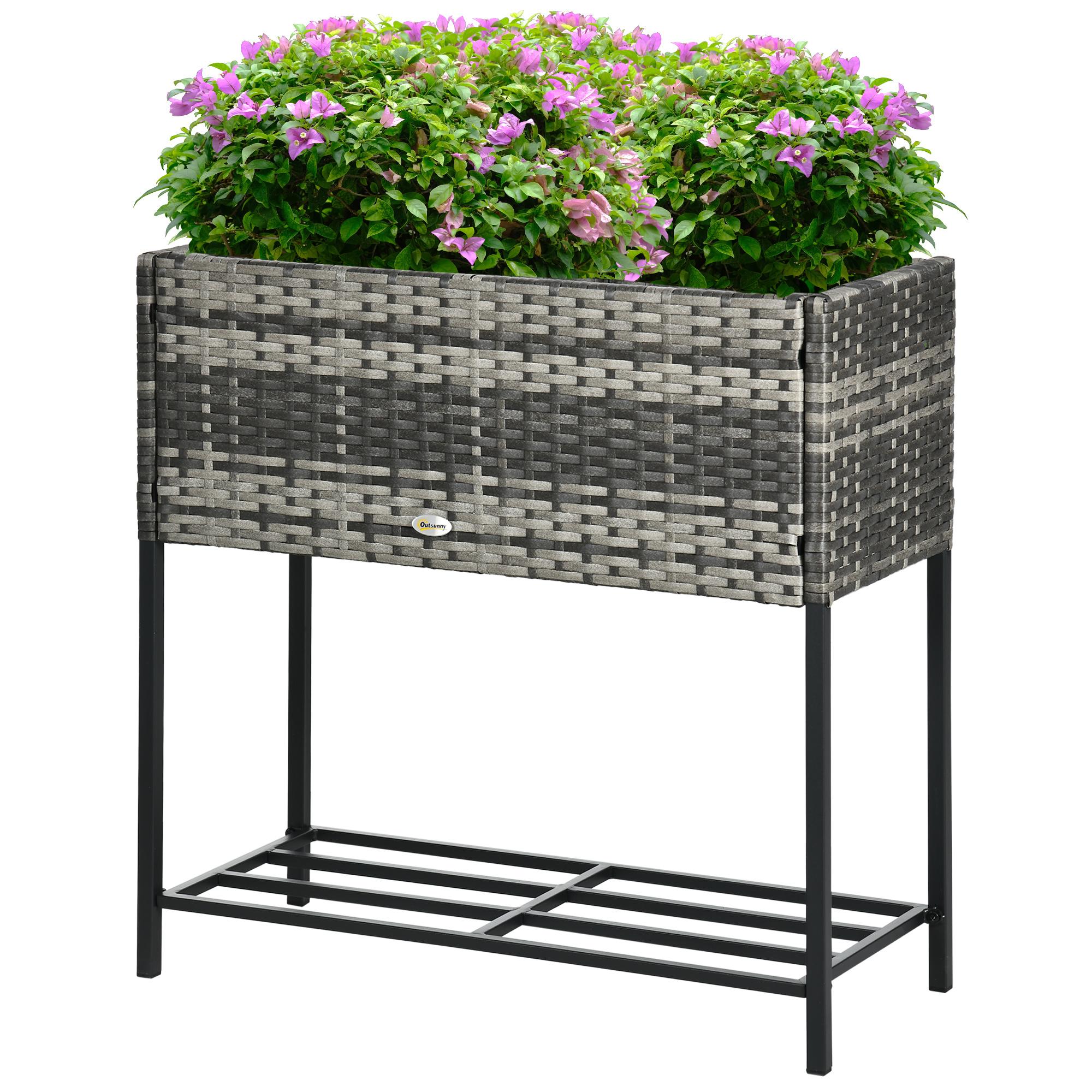 Mixed Grey Rattan Planter with Storage Shelf, 27.5 in