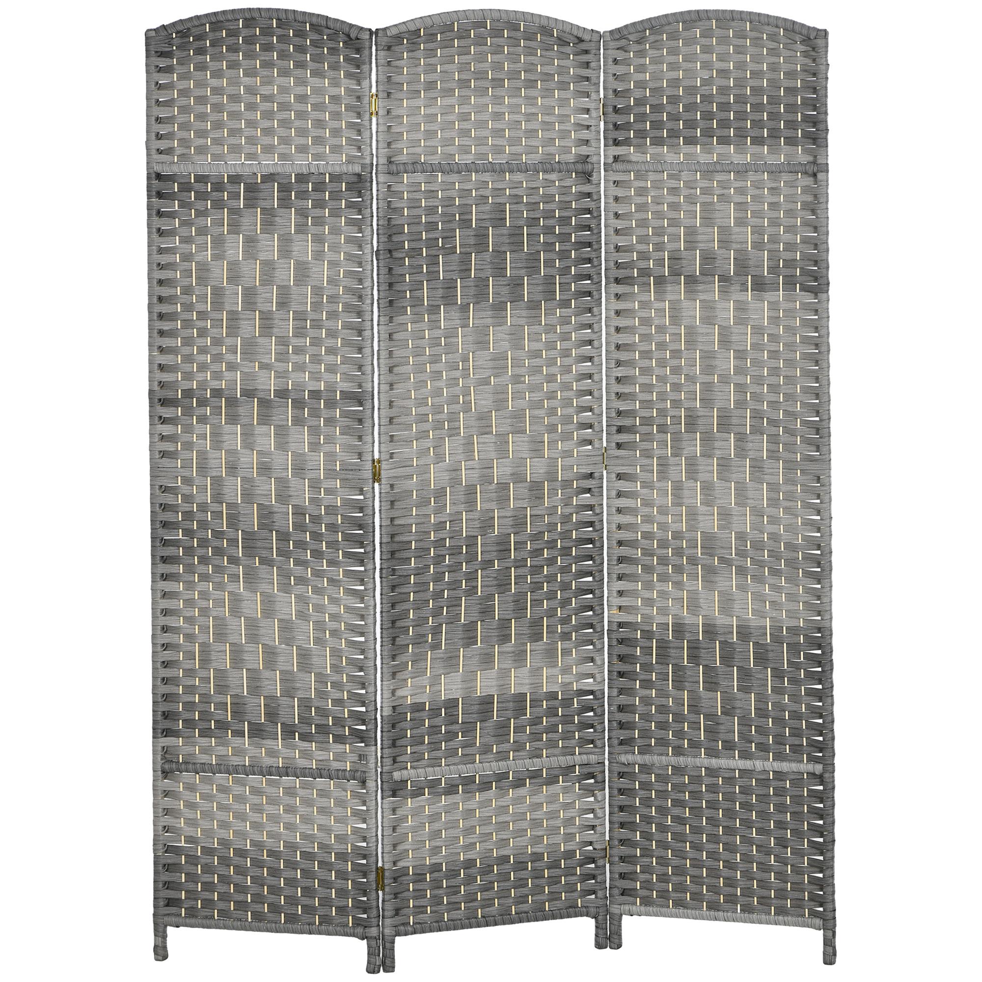 Mixed Grey 3 Panel Screen with Woven Polypropylene, 6 Ft Tall