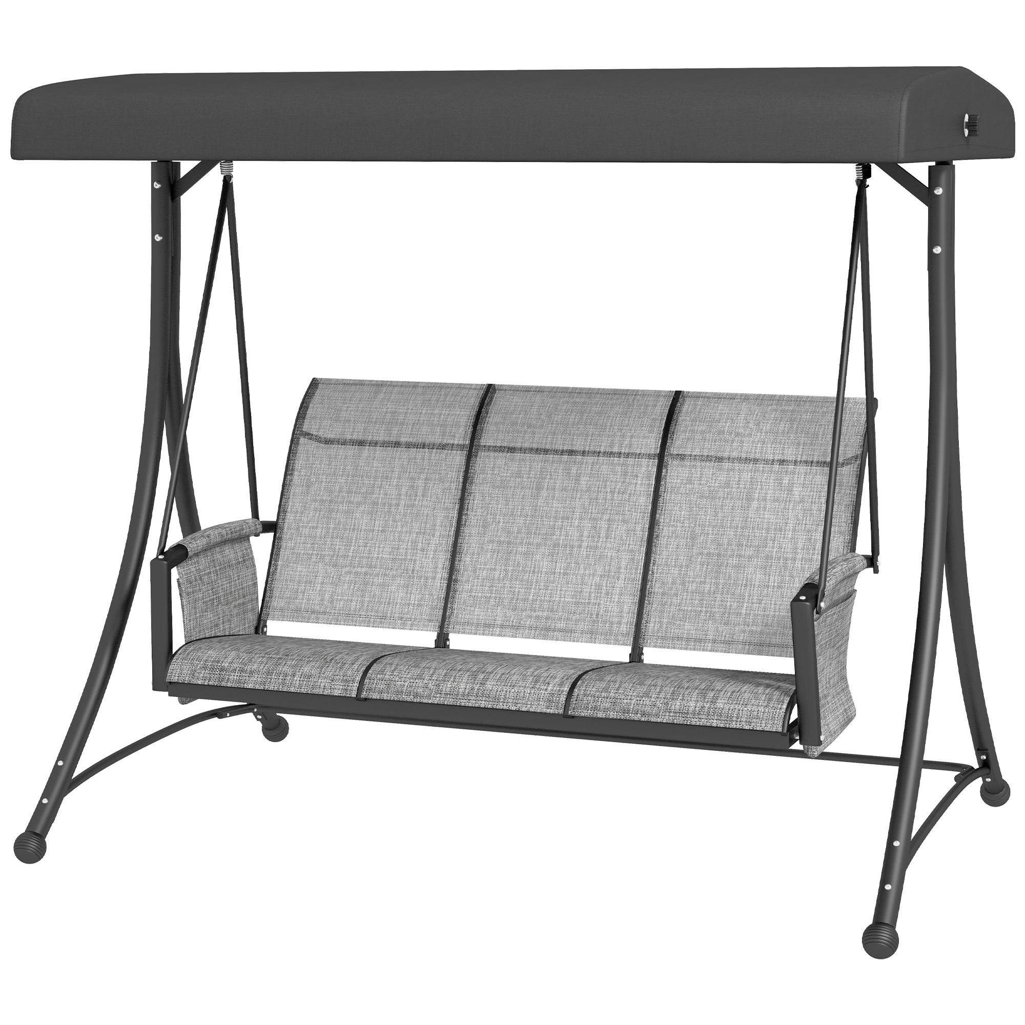 Mixed Grey Three Seat Swing with Adjustable Canopy