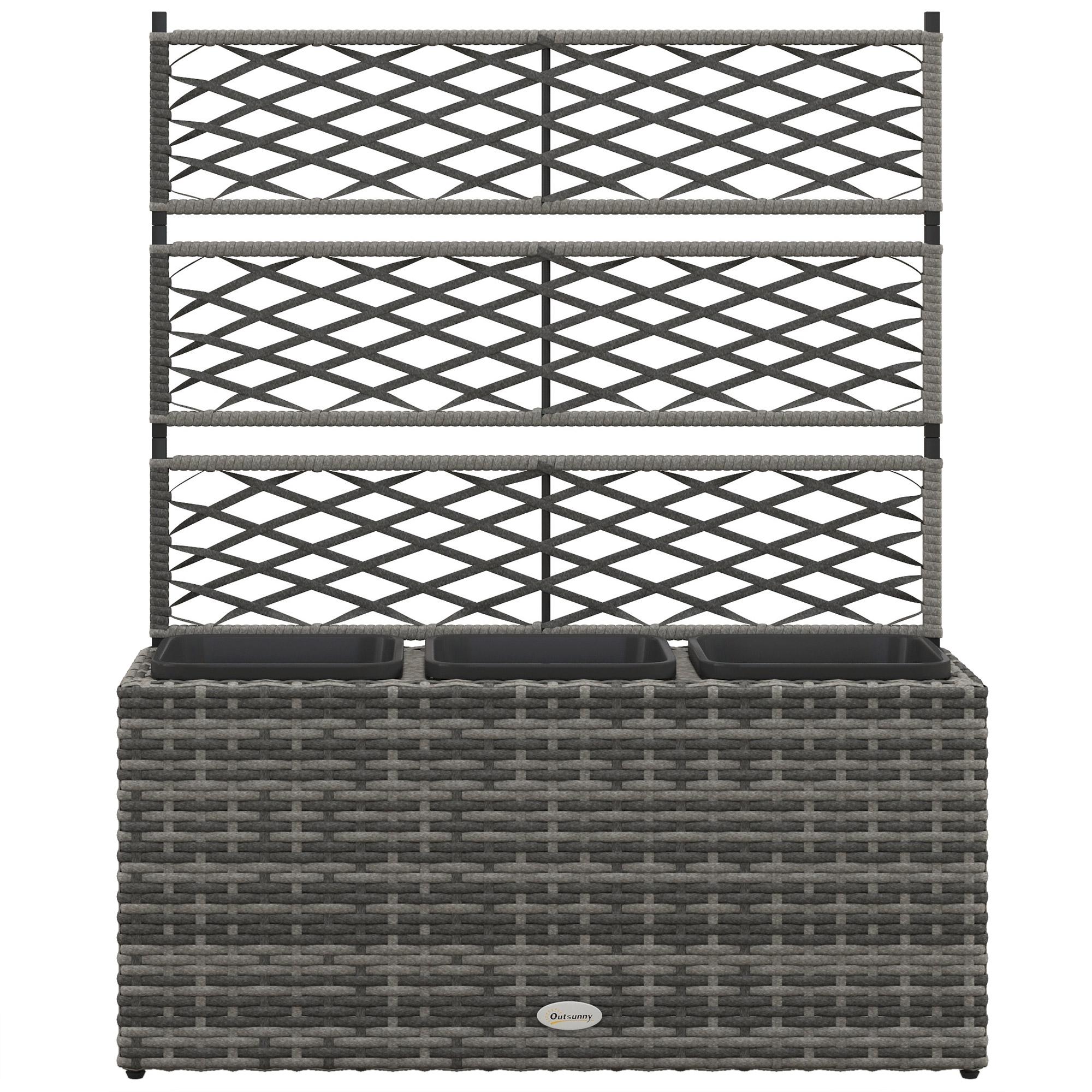 Mixed Grey Wicker Planter with Three Trellis Boxes