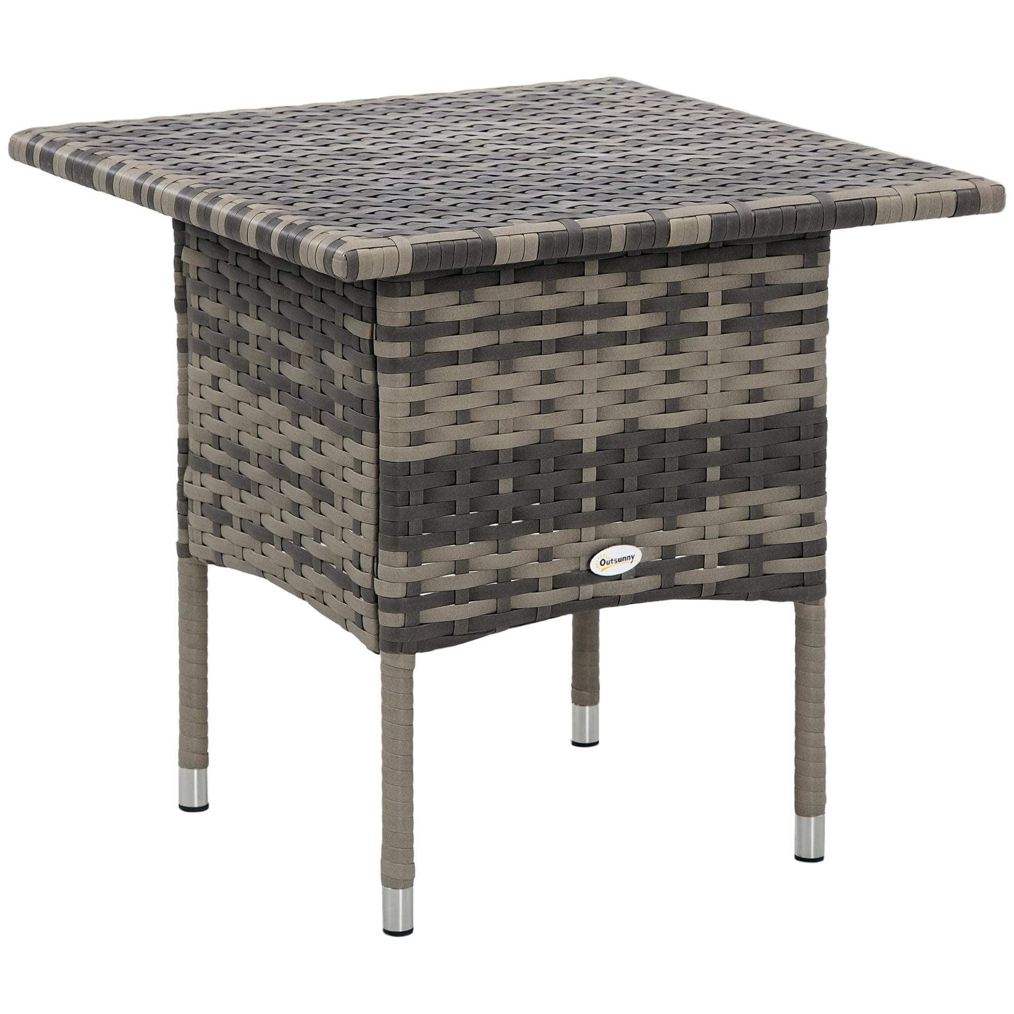 Grey rattan patio table with plastic board, 19.7 in