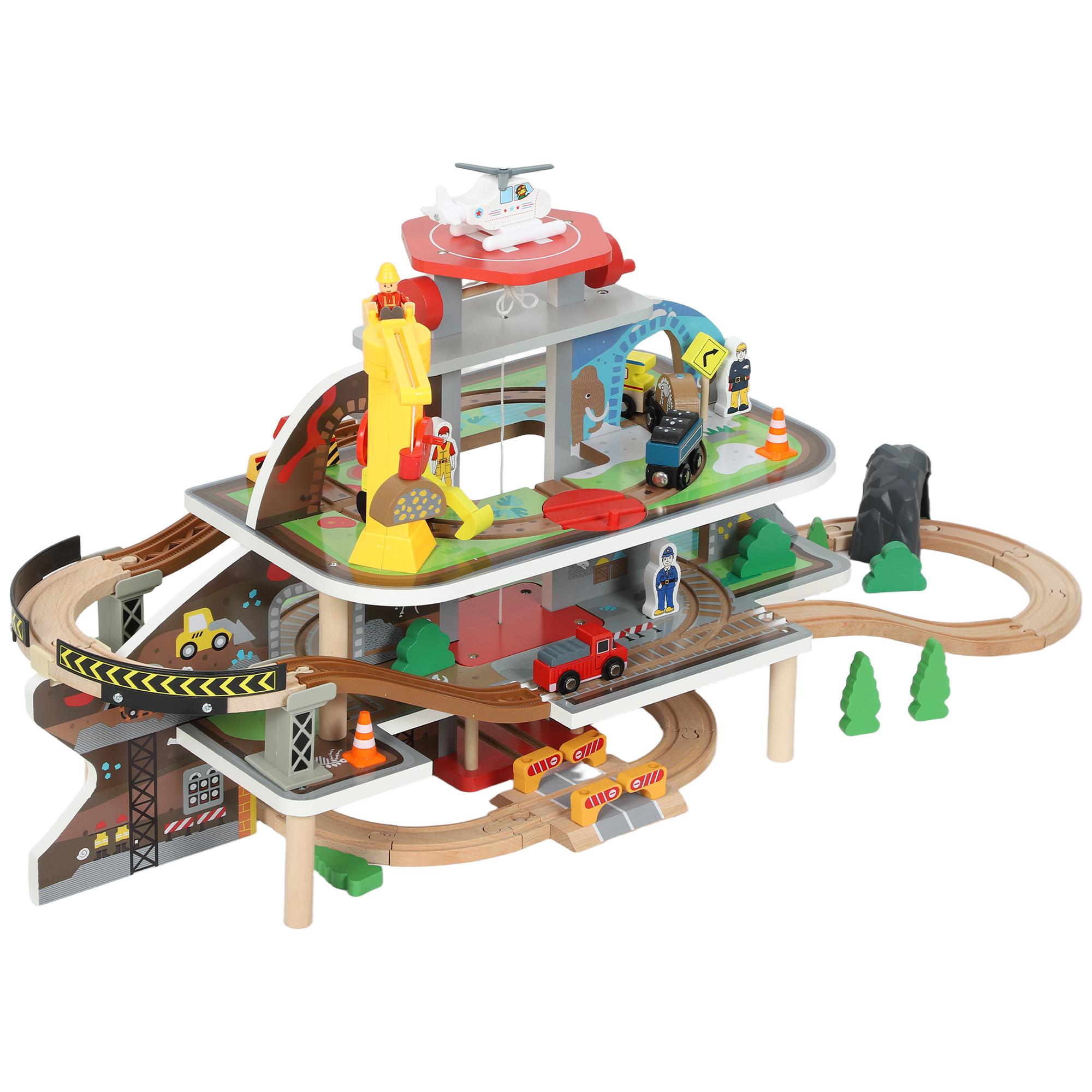 Mine Train Set with Four-Level Tracks and Crane