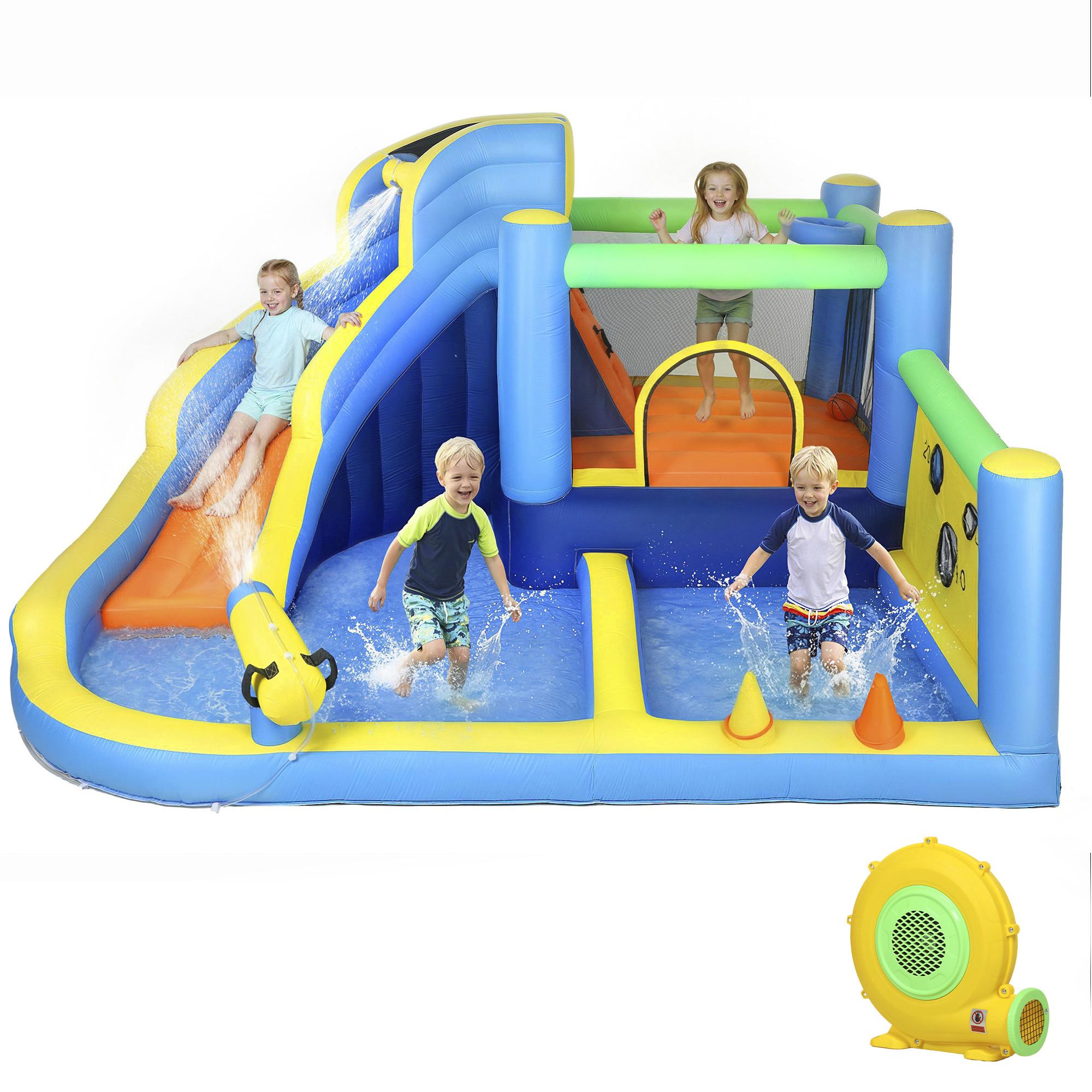 8-in-1 inflatable bounce house with wet and dry play