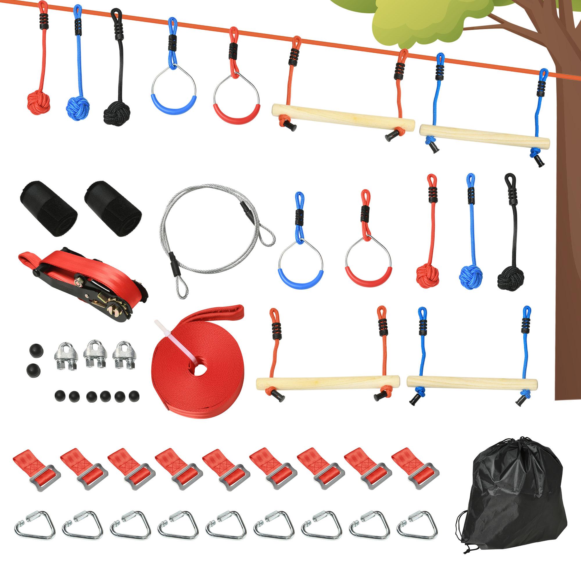 10m Kids Ninja Slackline with 30-Piece Obstacle Set