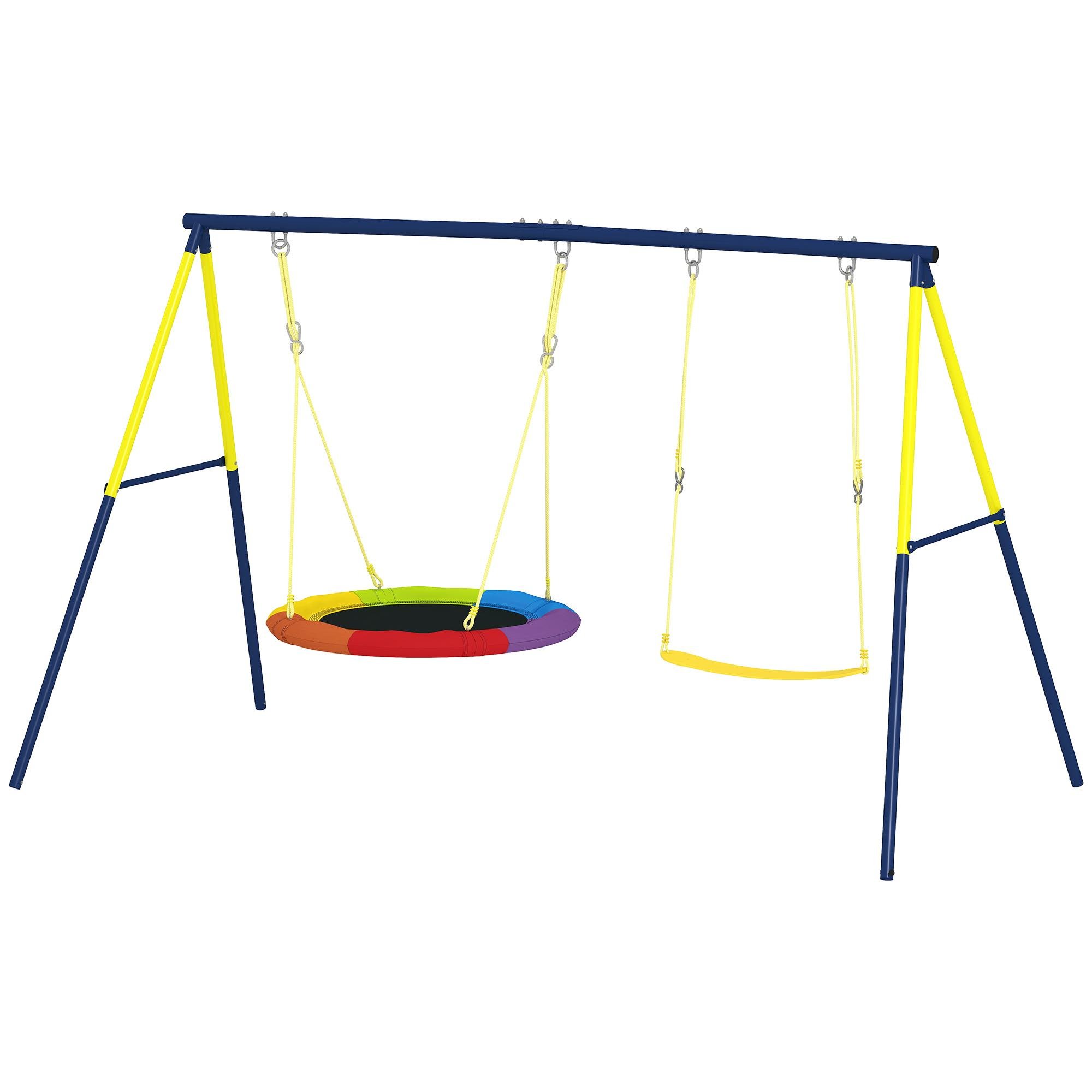 Multicolour Double Swing Set with Adjustable Ropes for Kids