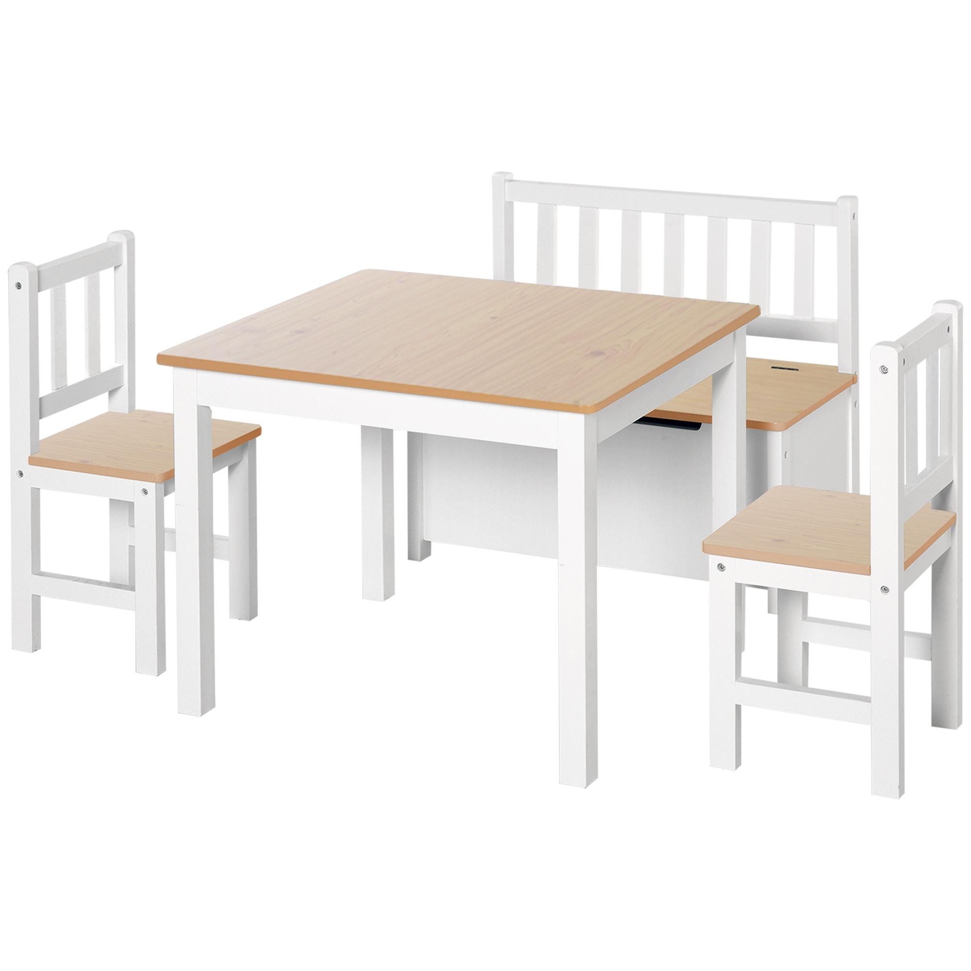 Natural White Kids Table Set with Storage Bench for Ages 3+