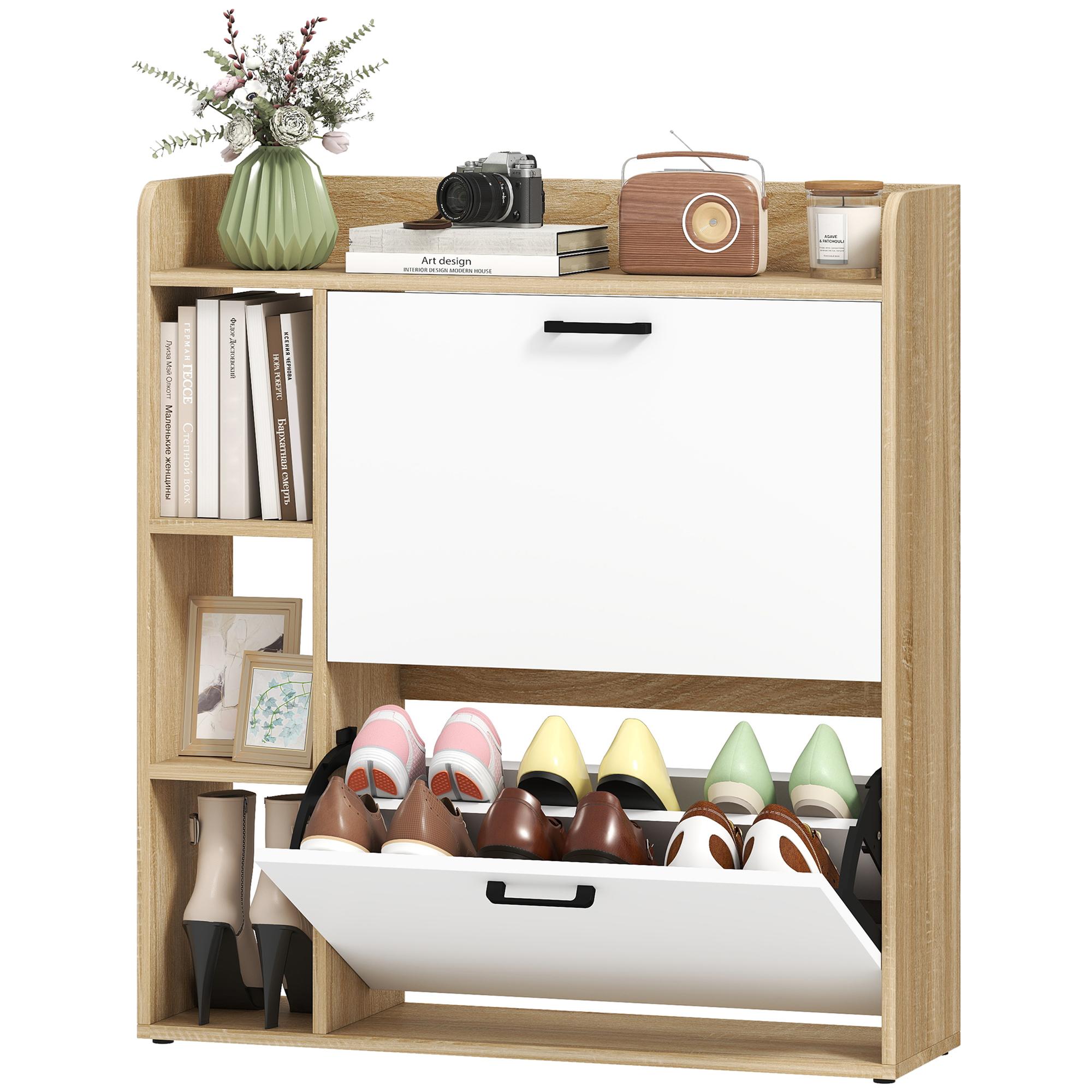 Natural White Flip Shoe Storage, 8-12 Pairs for Hallways