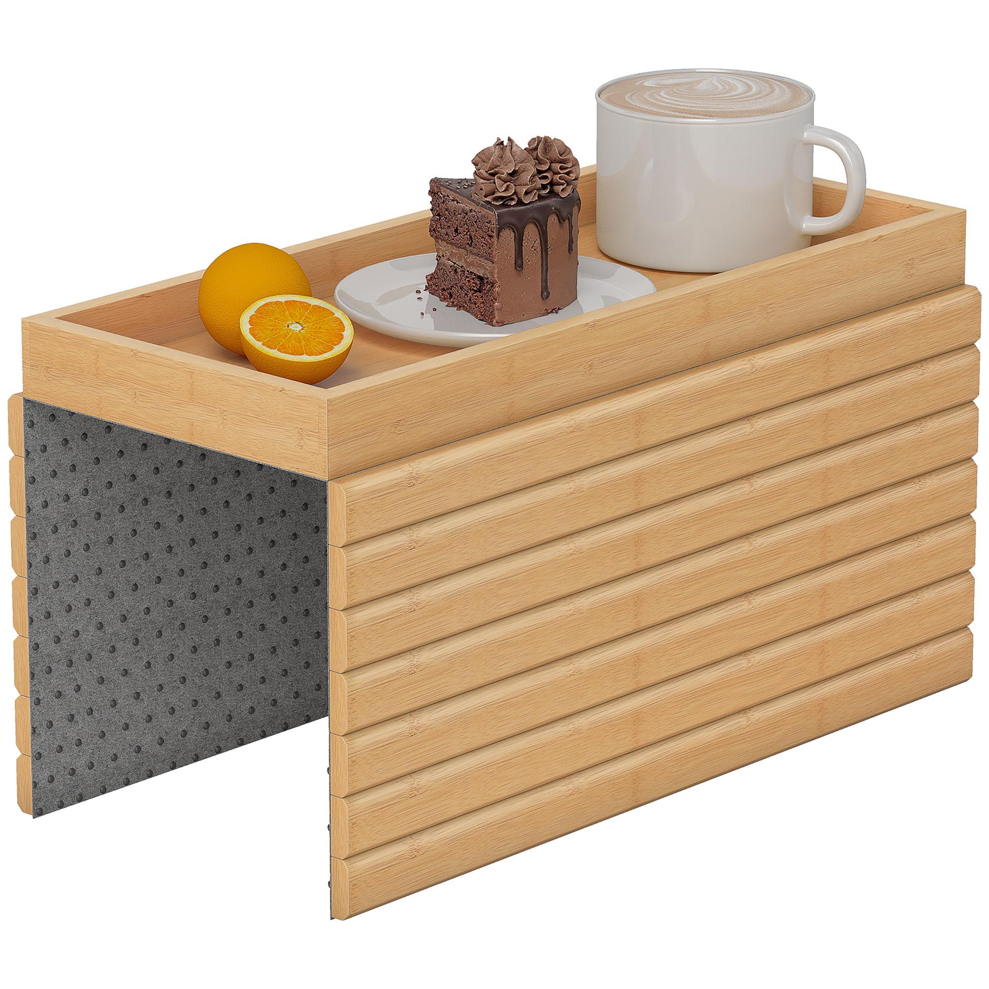 Bamboo Couch Arm Tray with Roll-Up Design, Natural Wood