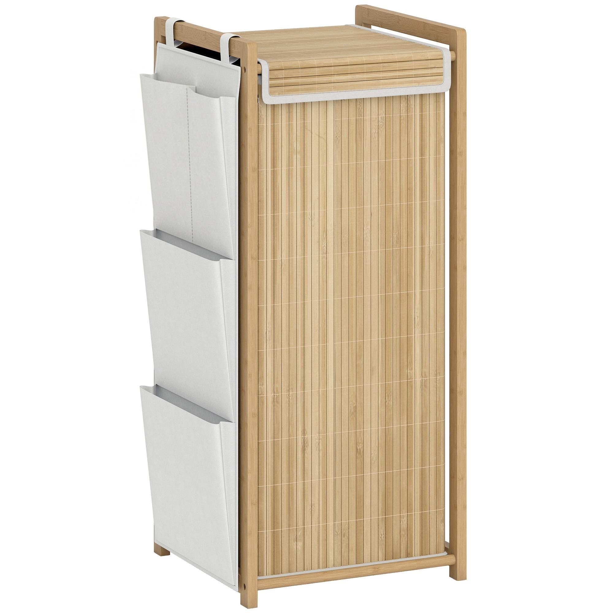 20 Gallon Bamboo Laundry Hamper with Side Pockets