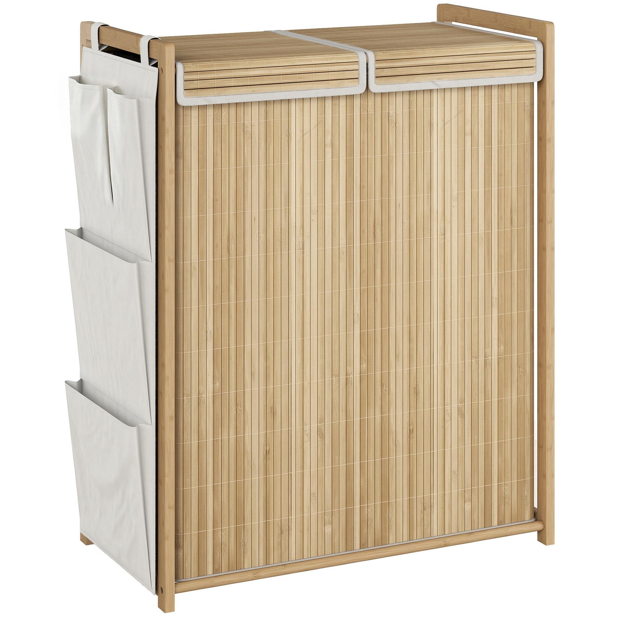 120 L Bamboo Laundry Hamper with Side Pockets