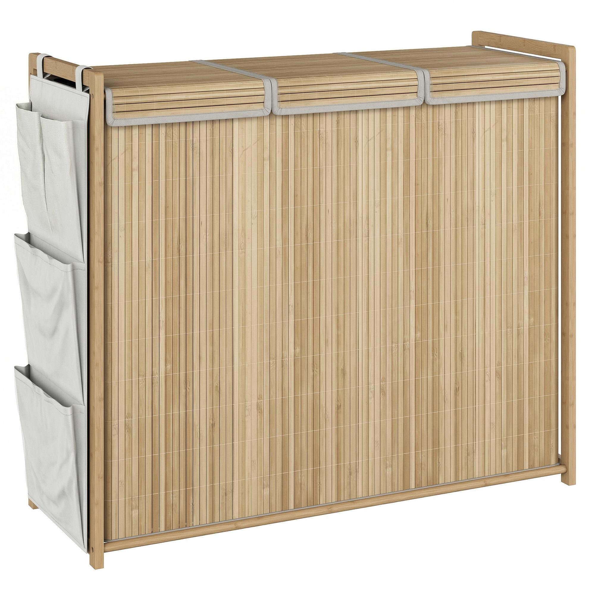 47 Gal Bamboo Laundry Hamper with 3 Removable Bags