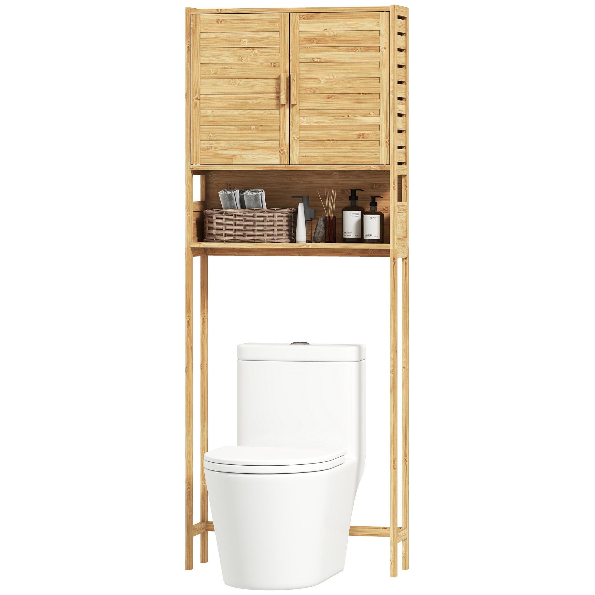 Natural Bamboo Toilet Storage with Two-Door Cabinet