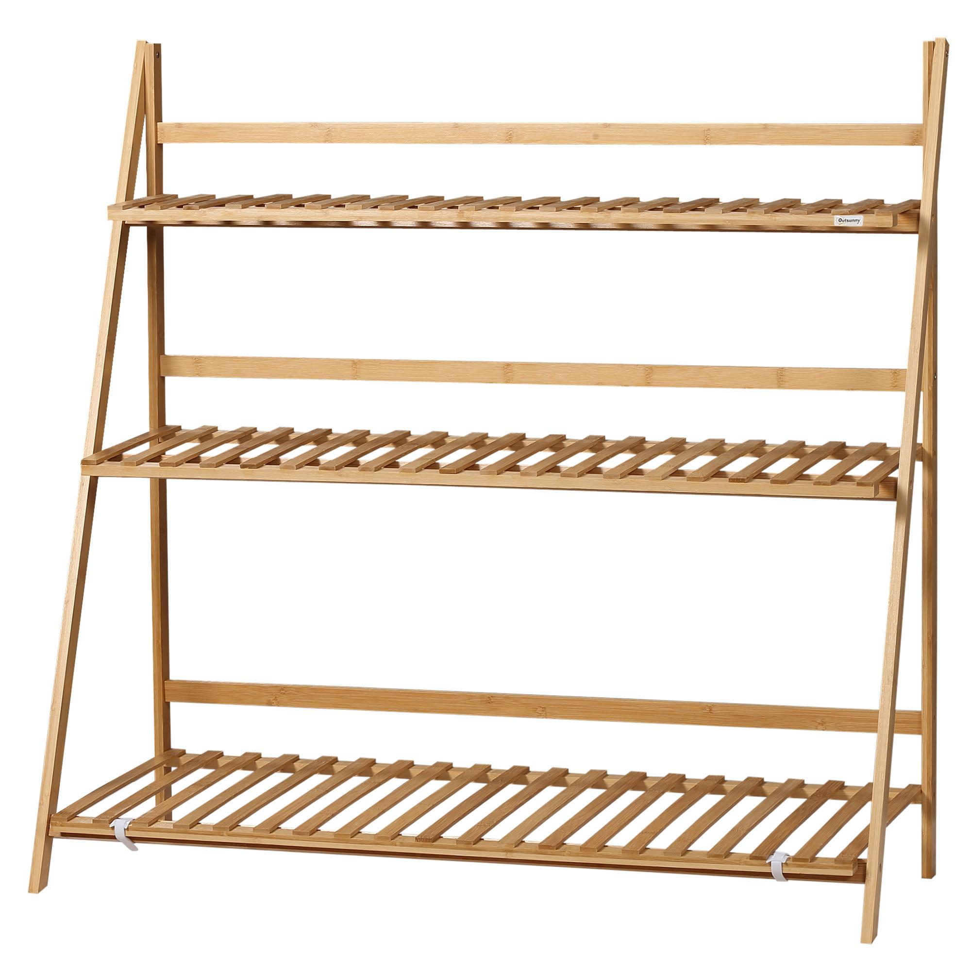 Natural Bamboo Plant Stand, Three-Tier Folding Display