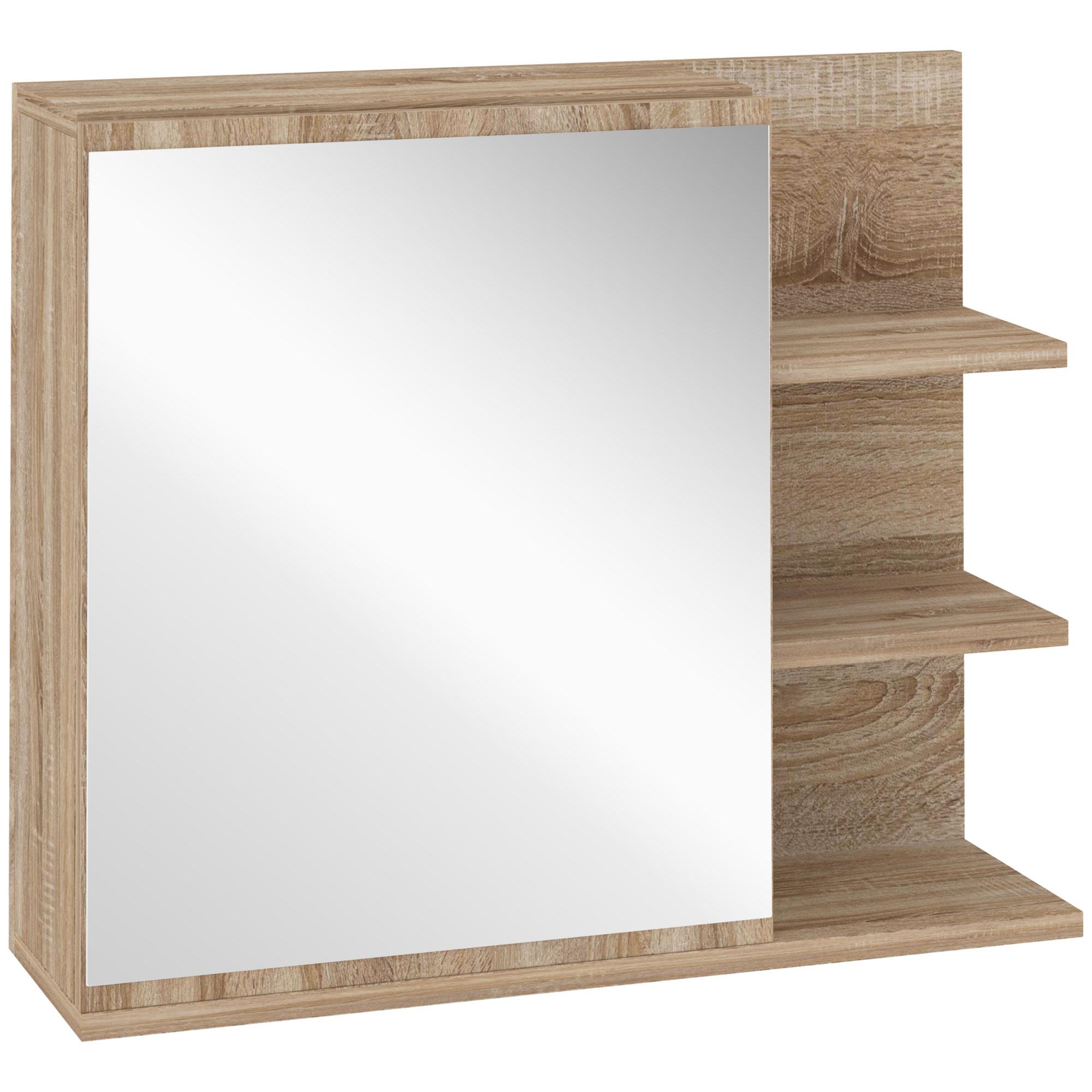 Natural Large Mirror Cabinet with Open Bathroom Shelves