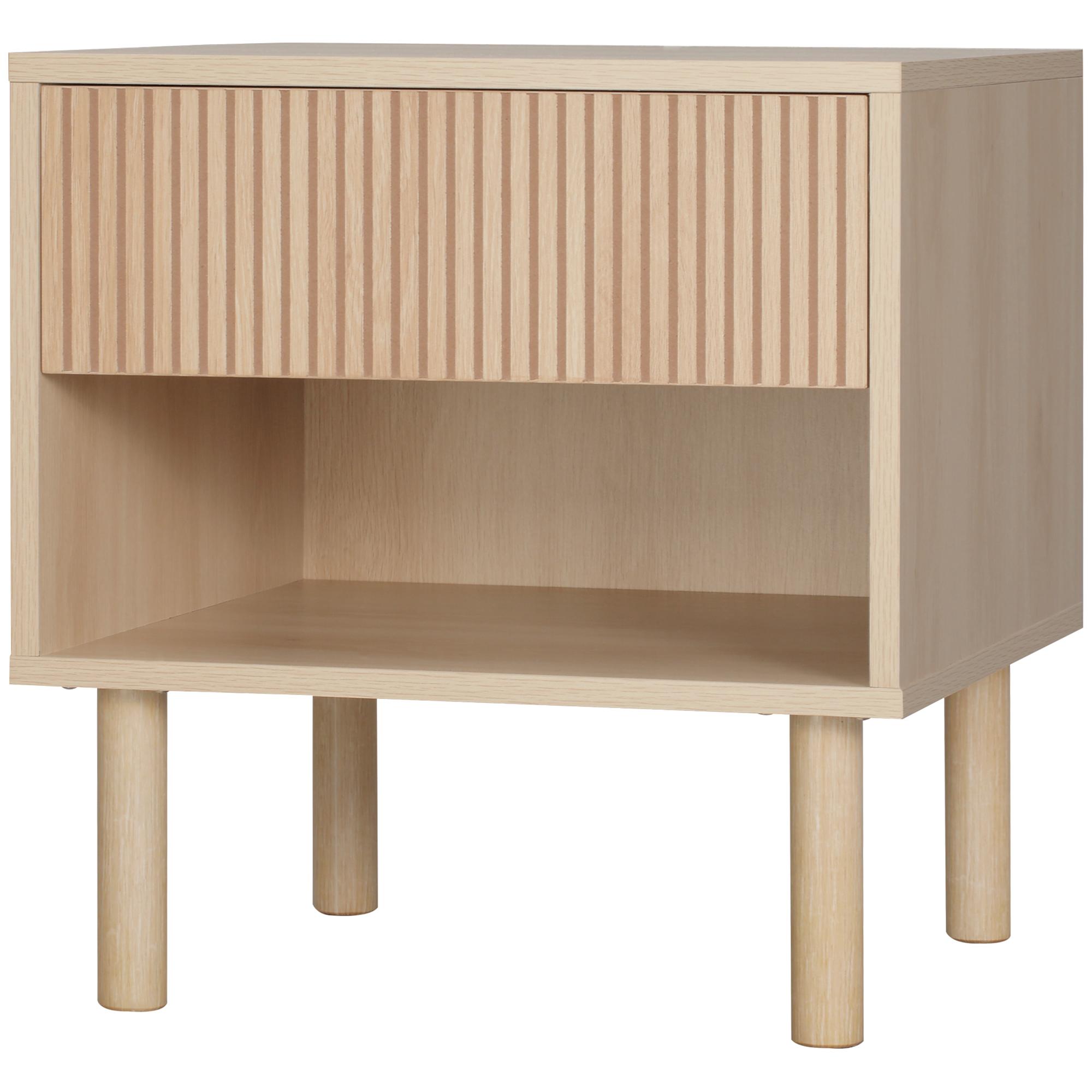 Natural Bedside Table with Drawer and Open Shelf
