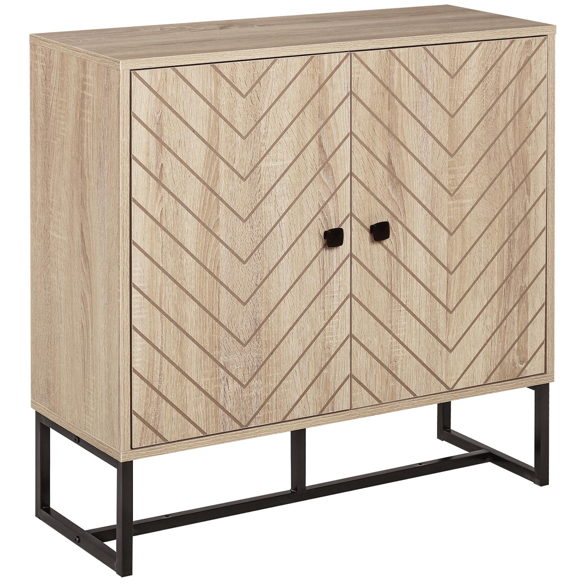 Natural Chevron Storage Sideboard with Adjustable Shelf