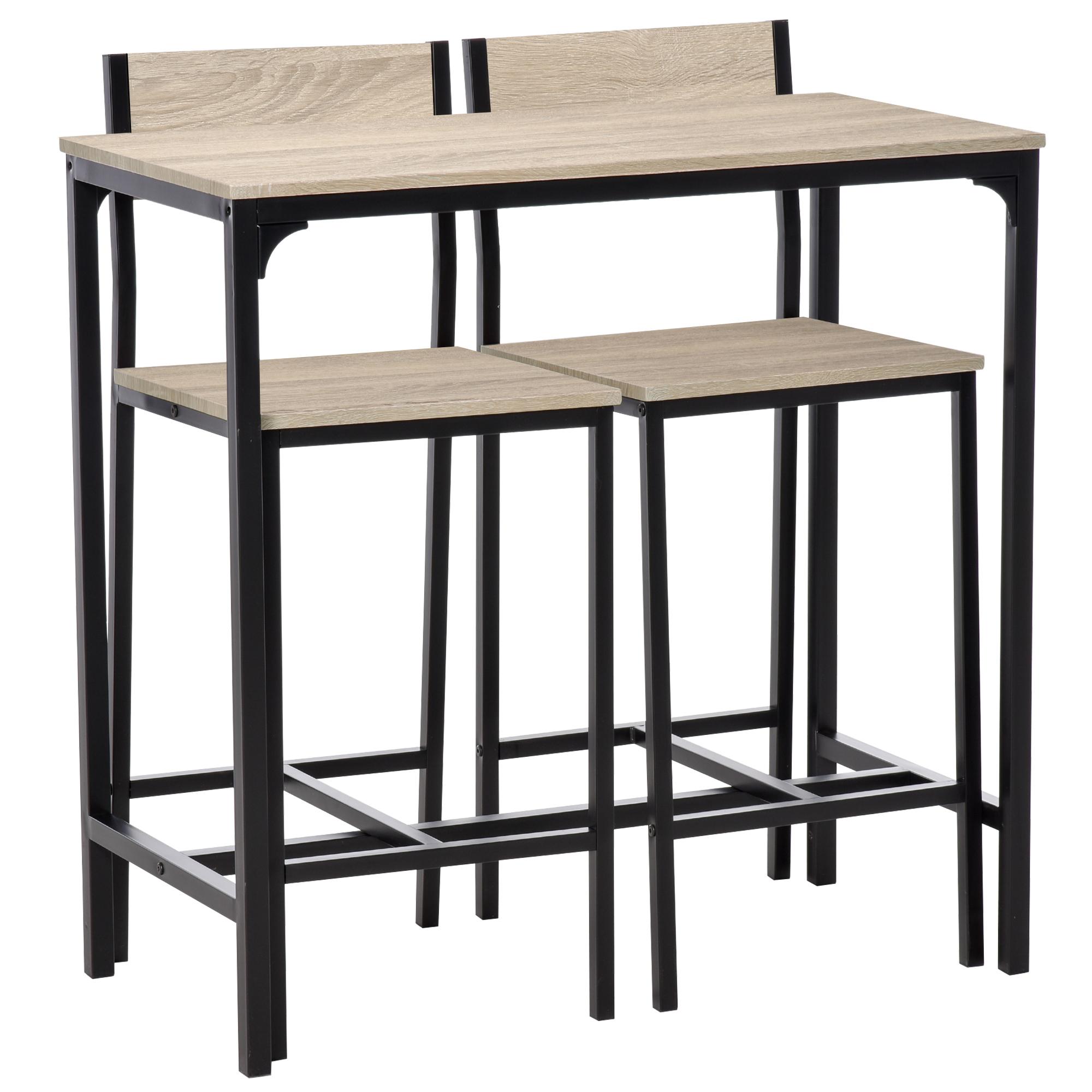 Natural Counter Height Bar Set with Two High-Back Stools