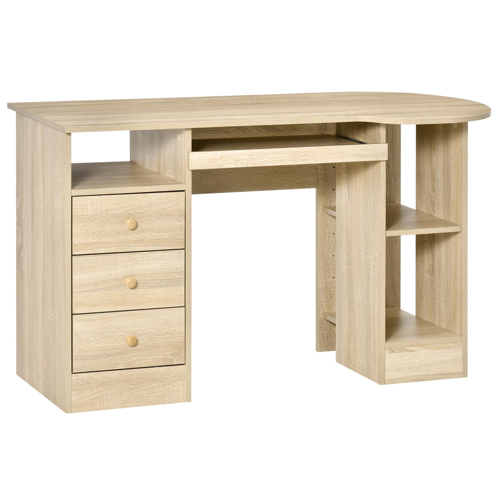 Natural Curved Computer Desk with Storage, 125 cm
