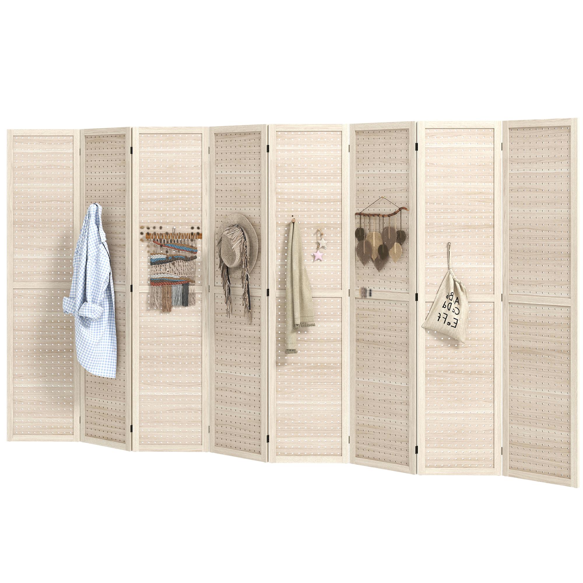 Natural 8 Panel Pegboard Screen with Folding Privacy Design