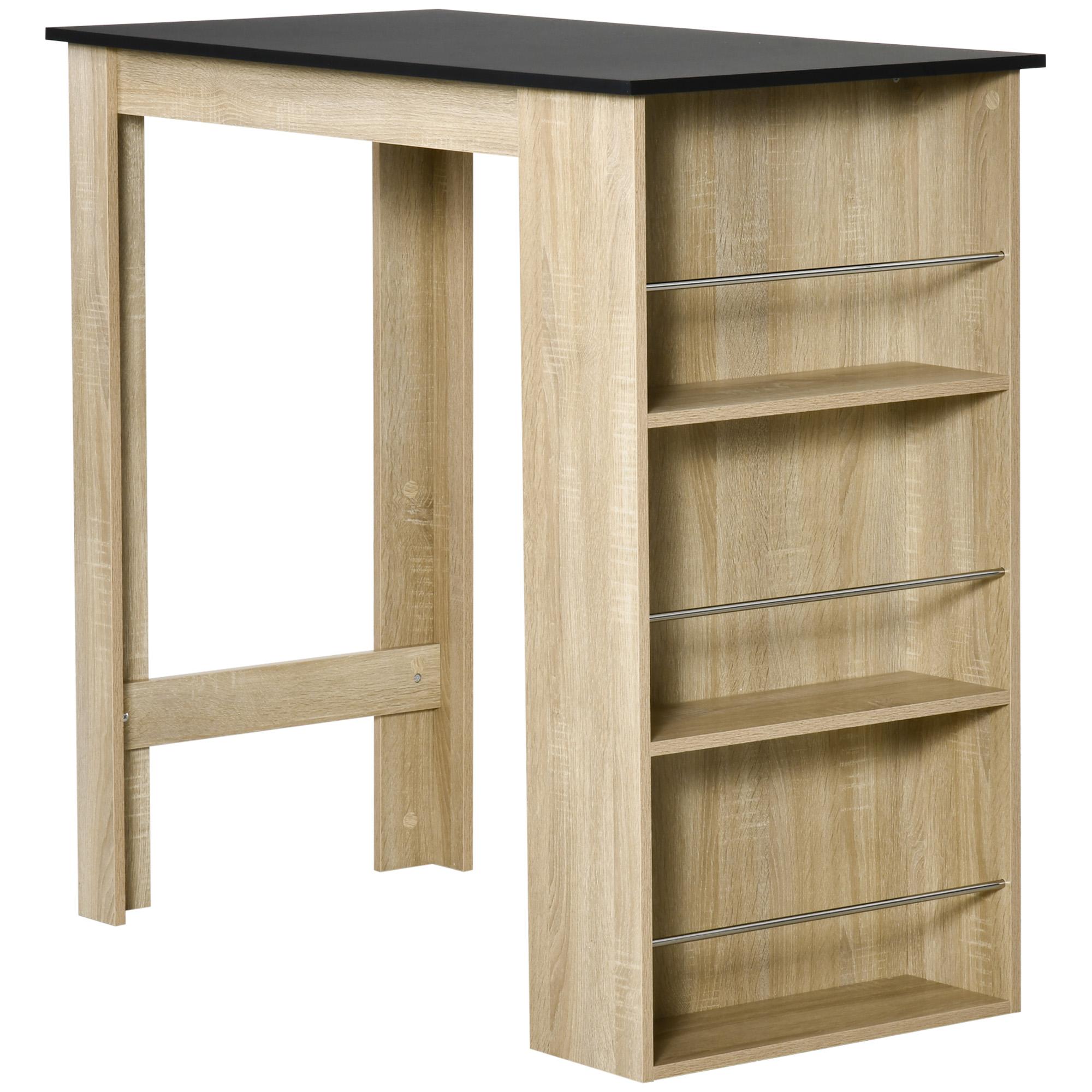 Natural Engineered Wood Bar Table with 3 Shelves for Dining