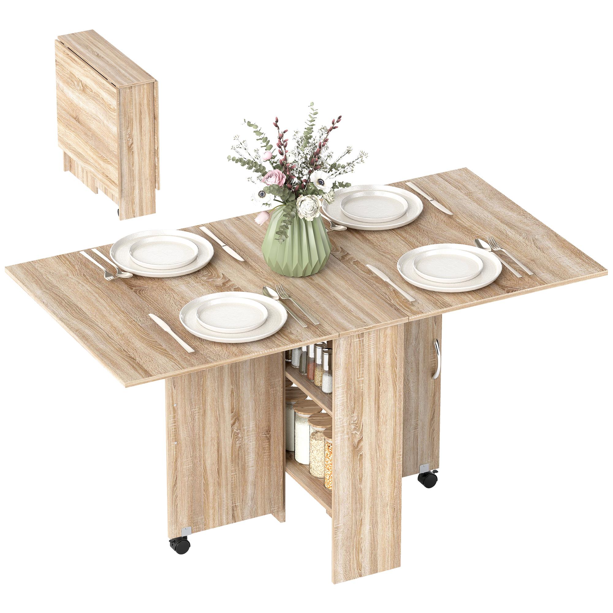 Natural Engineered Wood Folding Table with Shelves