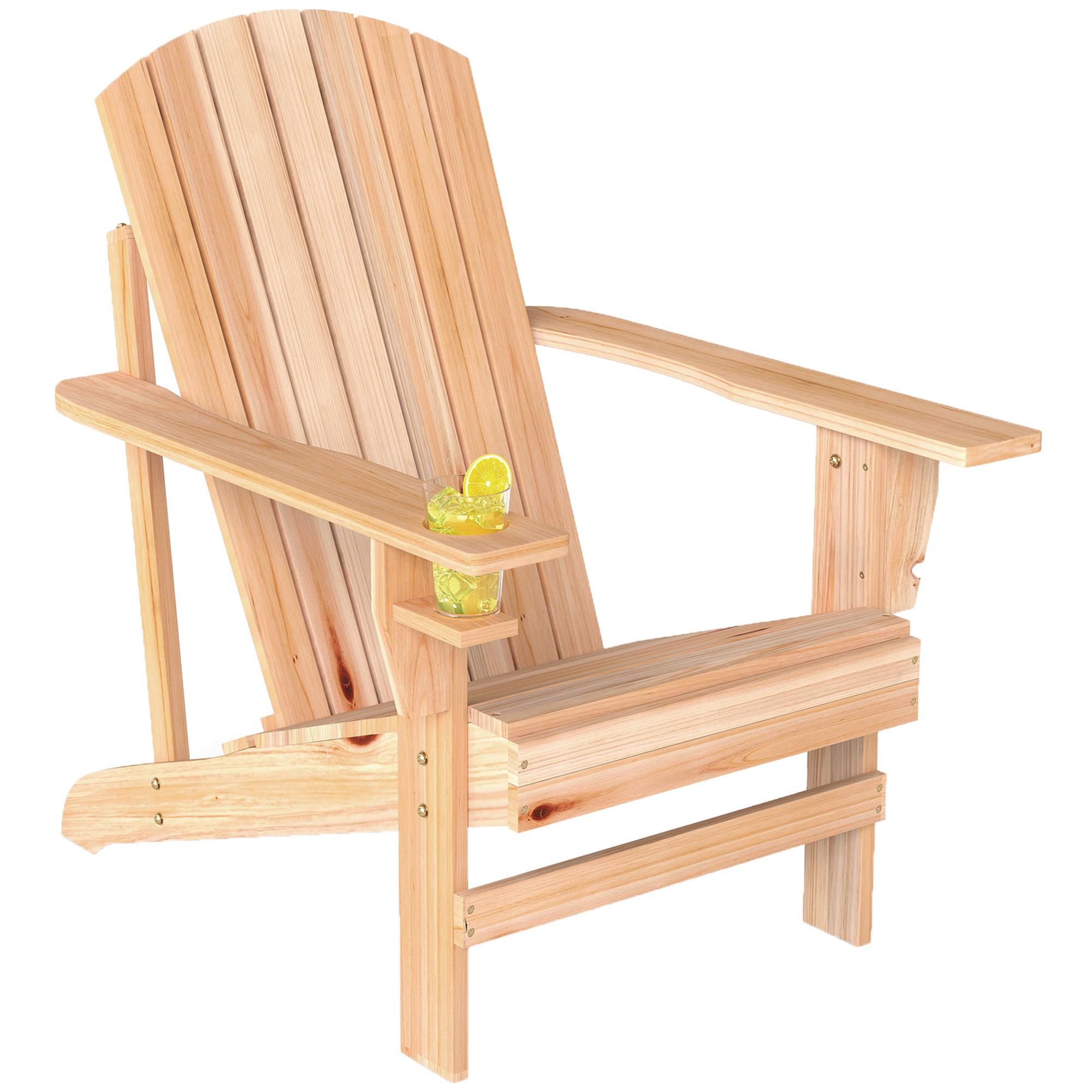 Natural Fir Adirondack Chair with Cup Holder for Patio