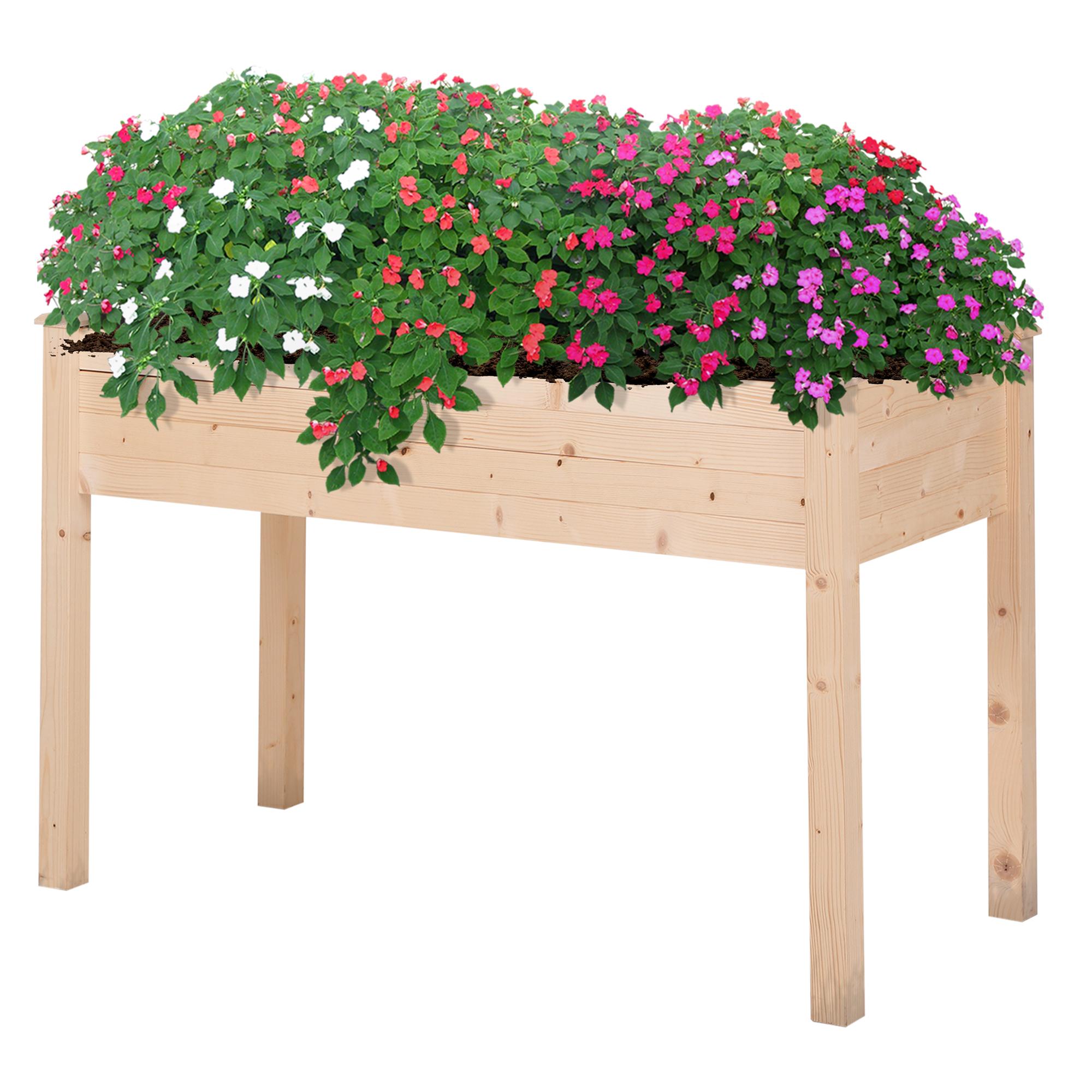 Natural Fir Elevated Planter Bed with Liner, 48" x 22" x 30"