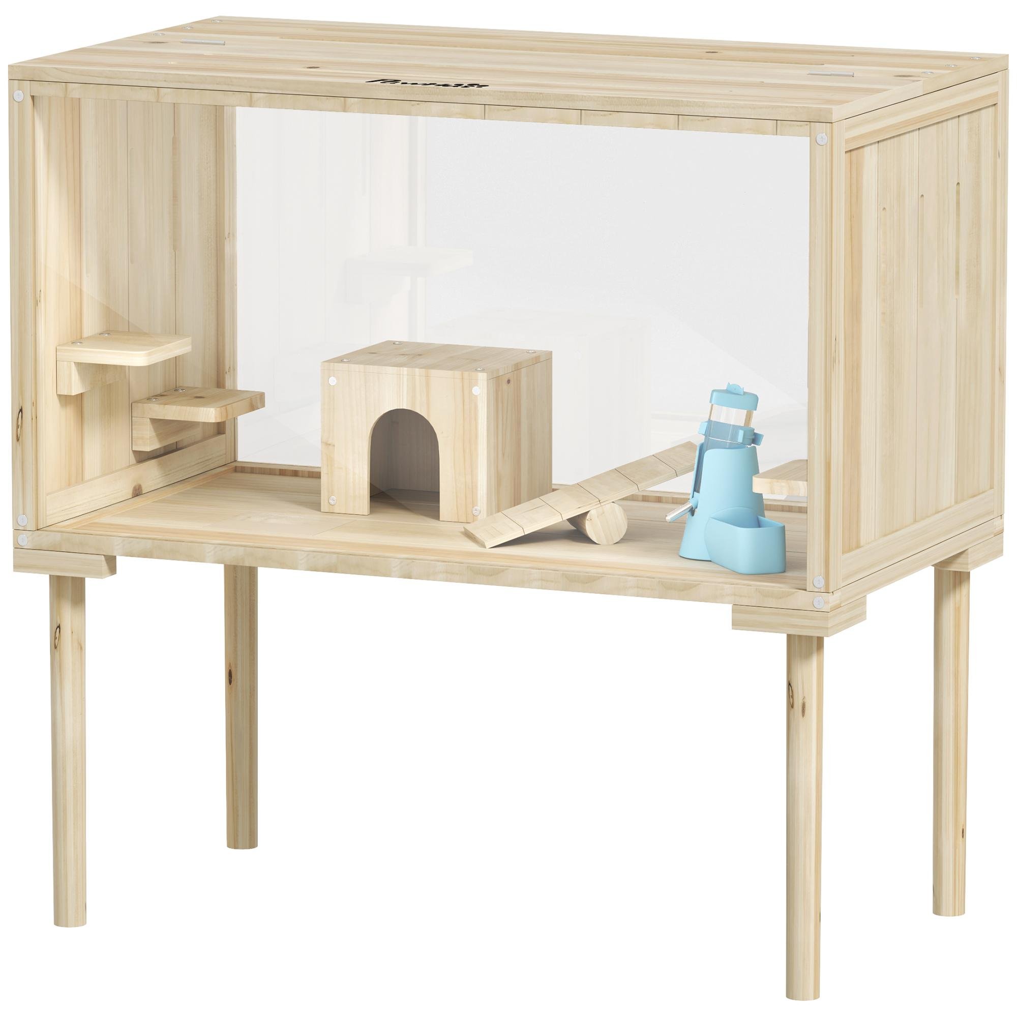 Natural Fir Small Animal Cage with Transparent Panels