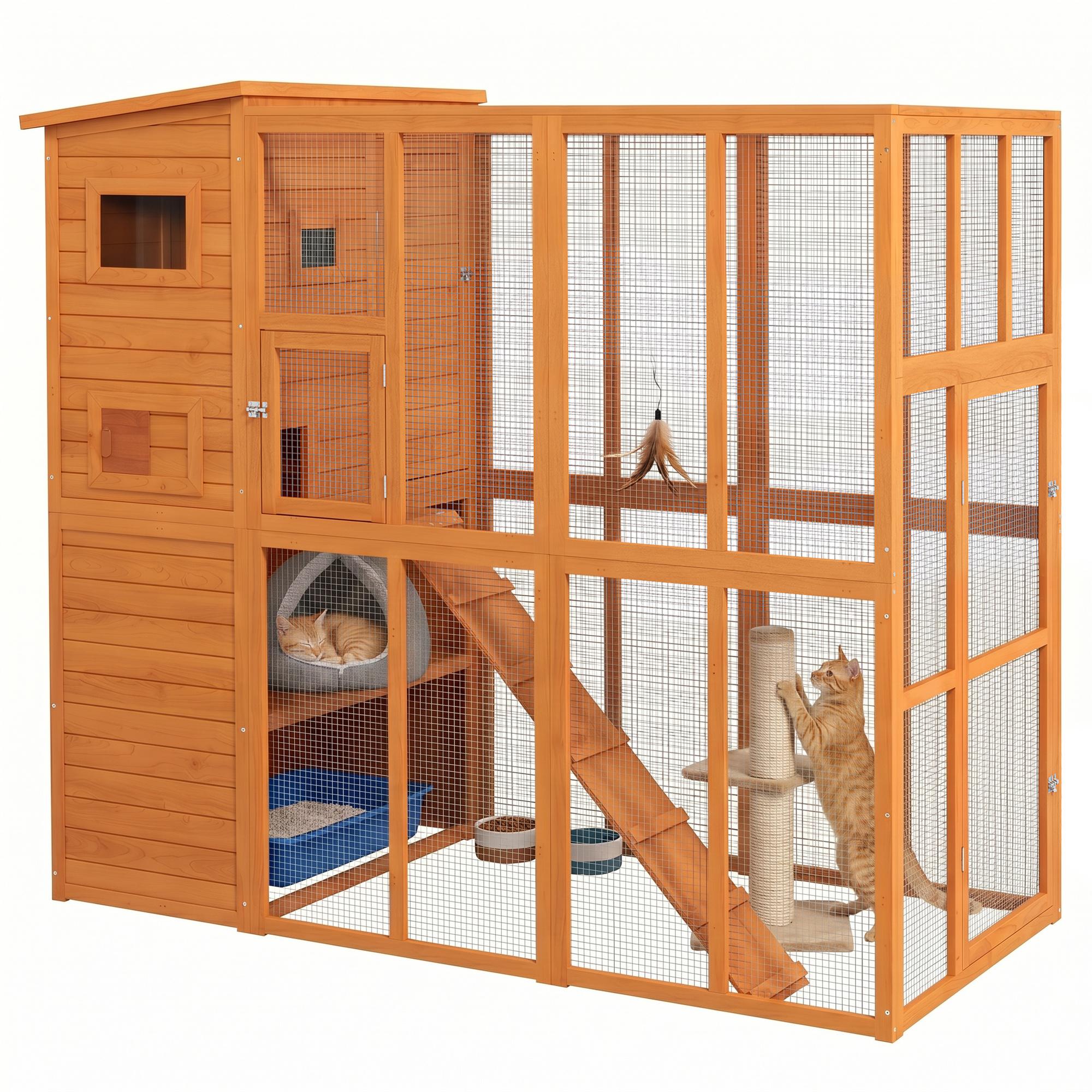 Natural Fir Multi Catio with Large Run