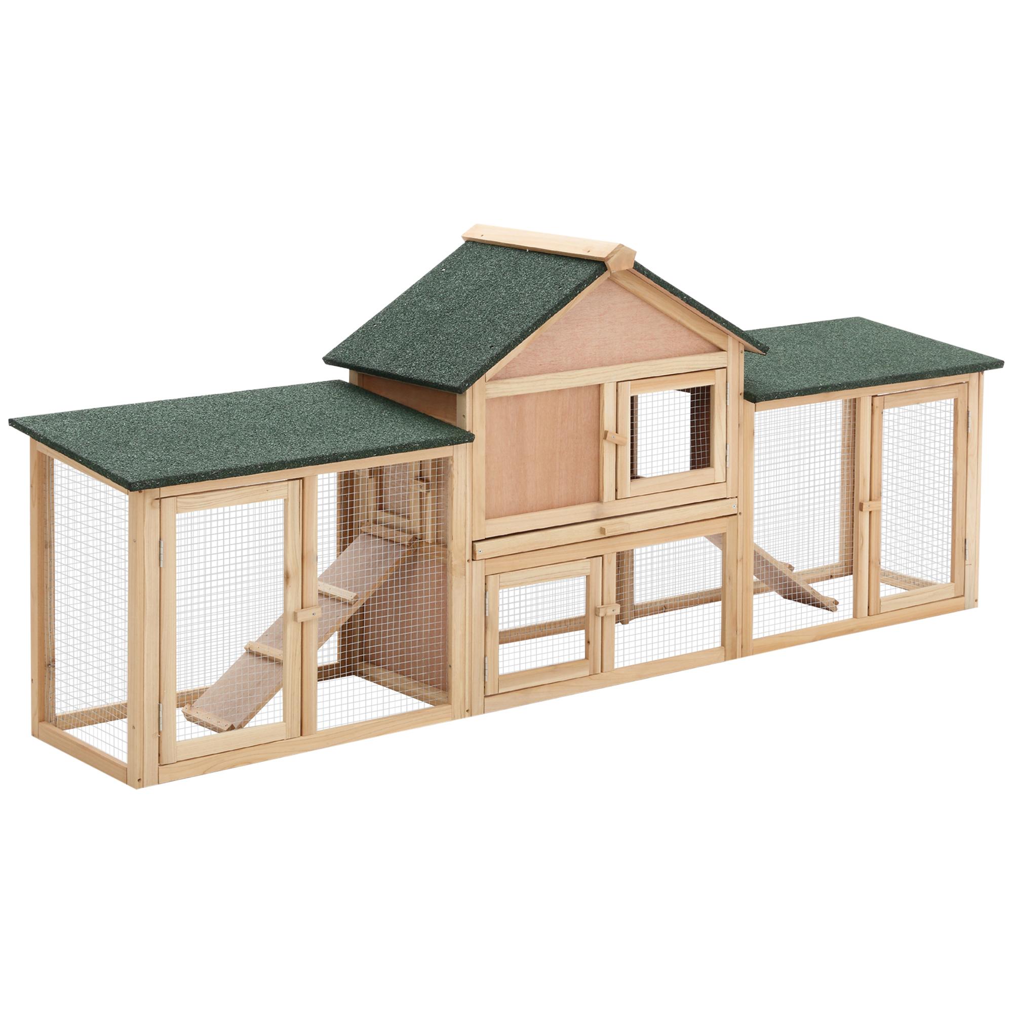 Natural Fir Rabbit Hutch with Two Runs