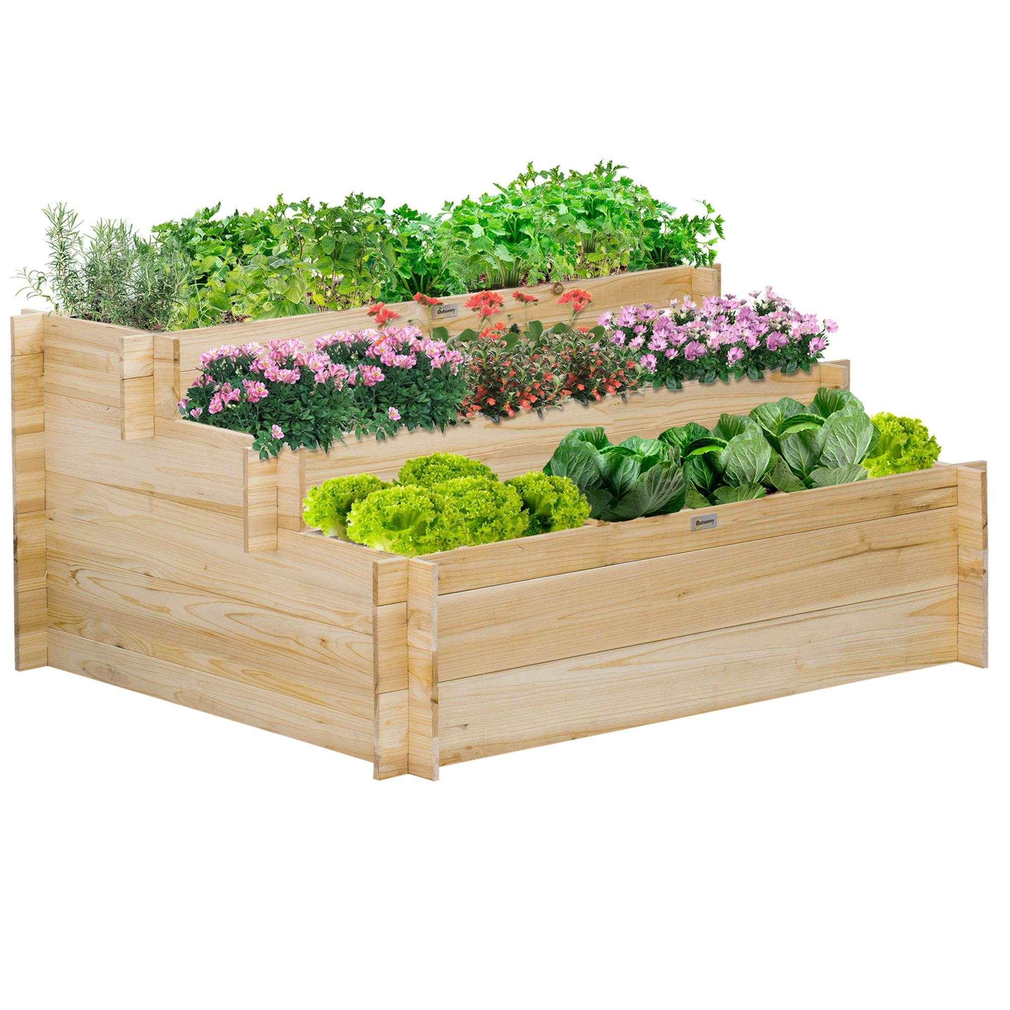 Natural Fir Nine Grid Planter, Three-Tier Raised Bed