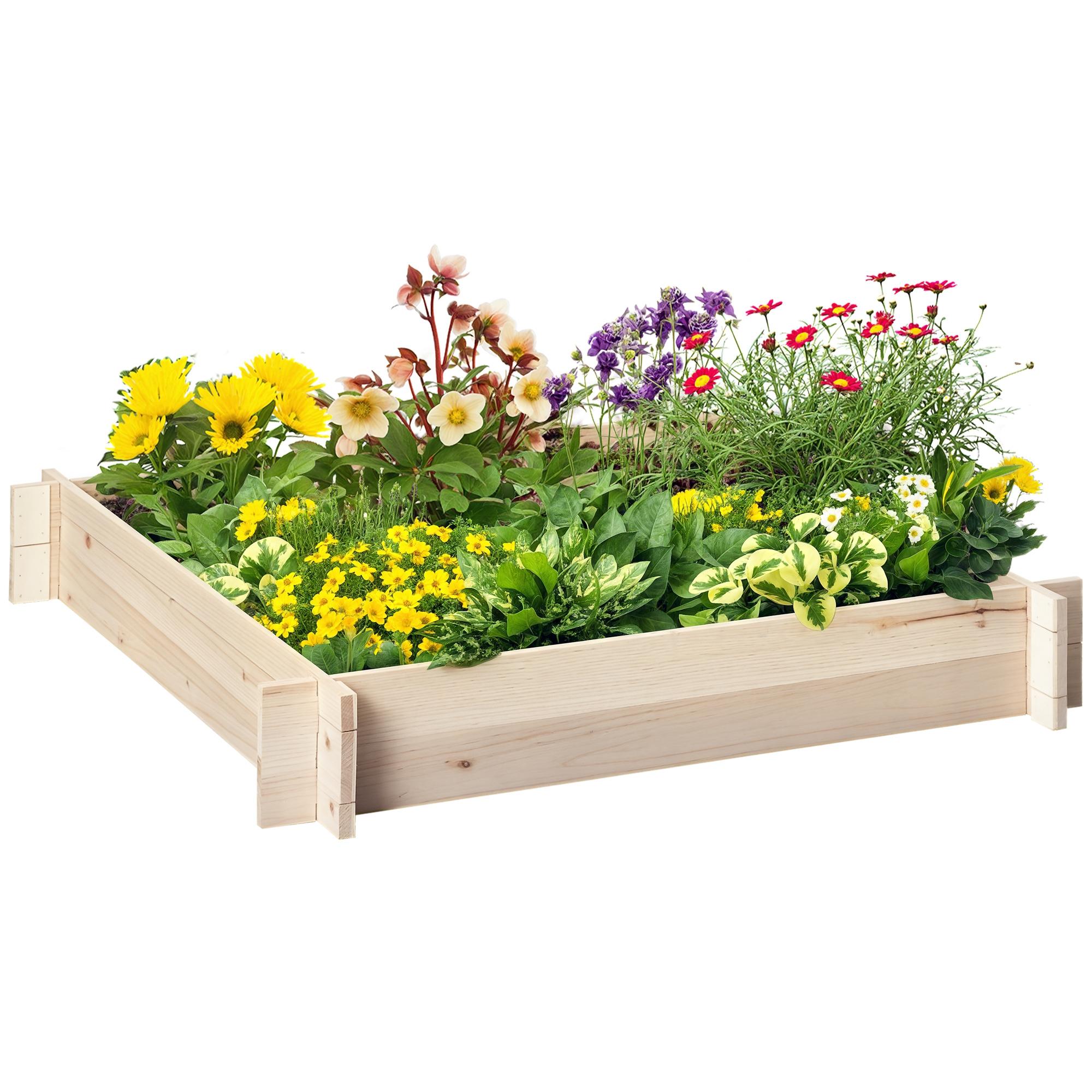 Natural Fir Square Garden Bed, Screwless 39.25-Inch Planter
