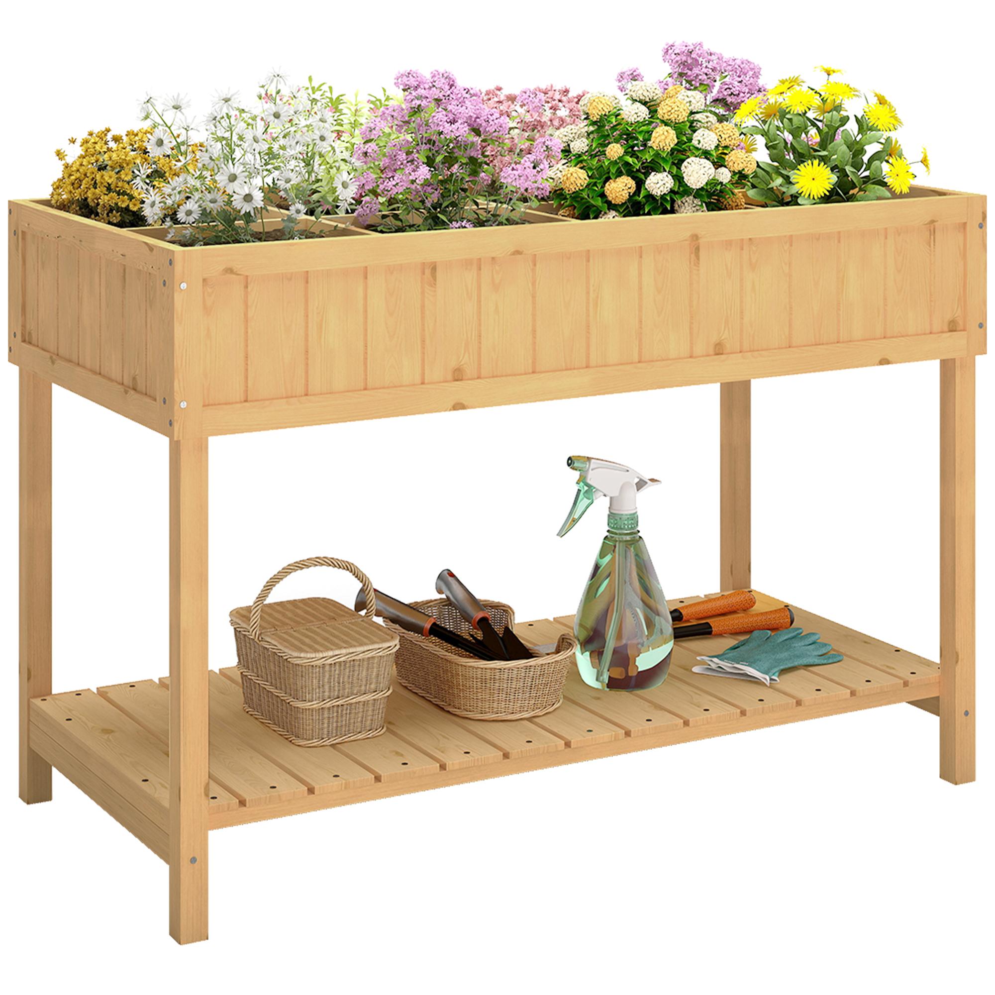 Natural Fir 8-Grid Bed with Storage Shelf, 43.3 in