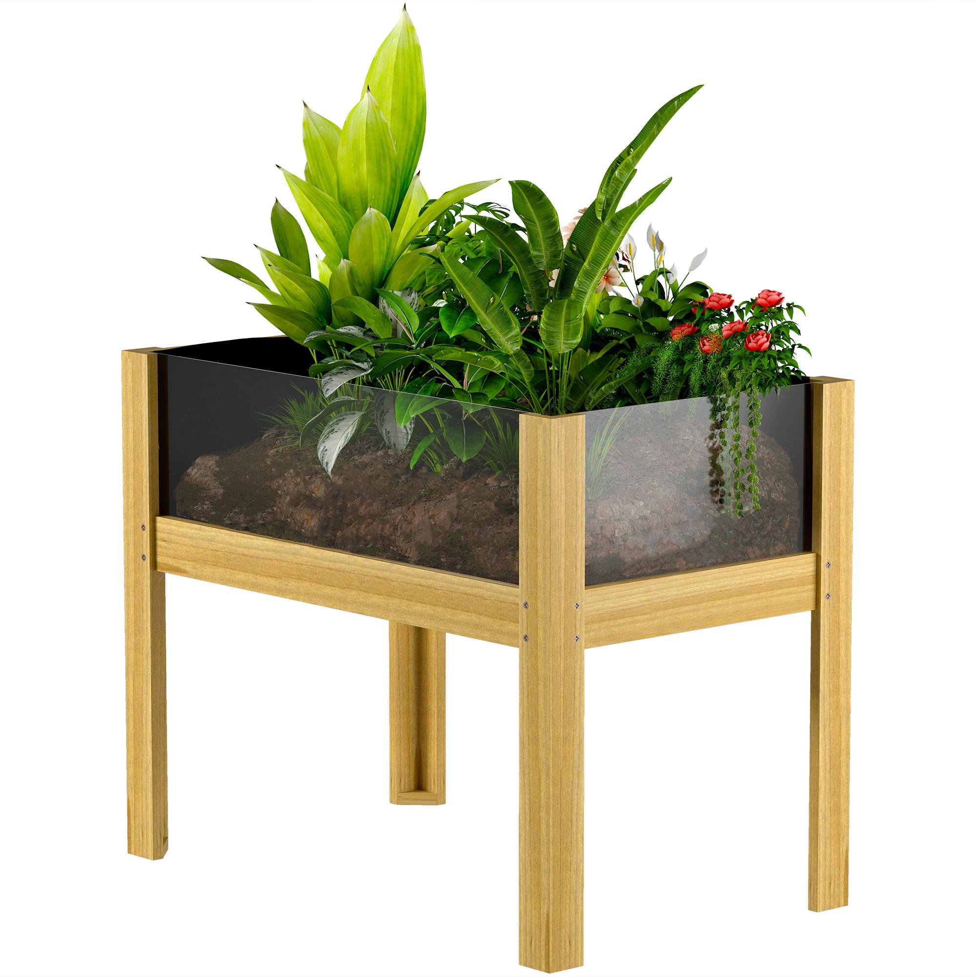 Natural Fir Acrylic Raised Bed with 68L Capacity