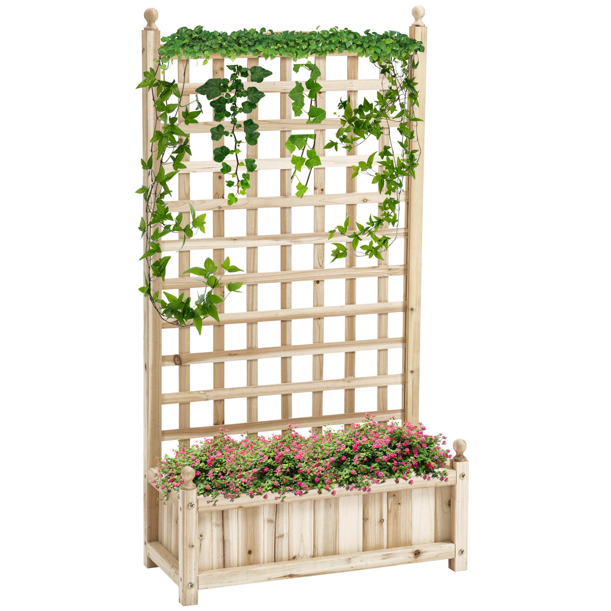 Natural Fir Trellis Planter with Built-In Trellis, 25.2 x 11 x 47.2 in