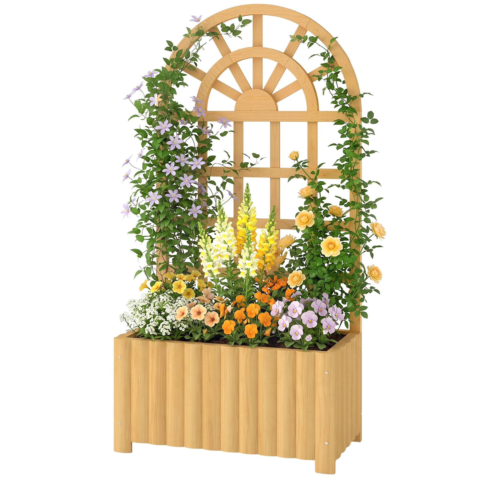 Natural Fir Lattice Planter with Curved Trellis, 23.6 in