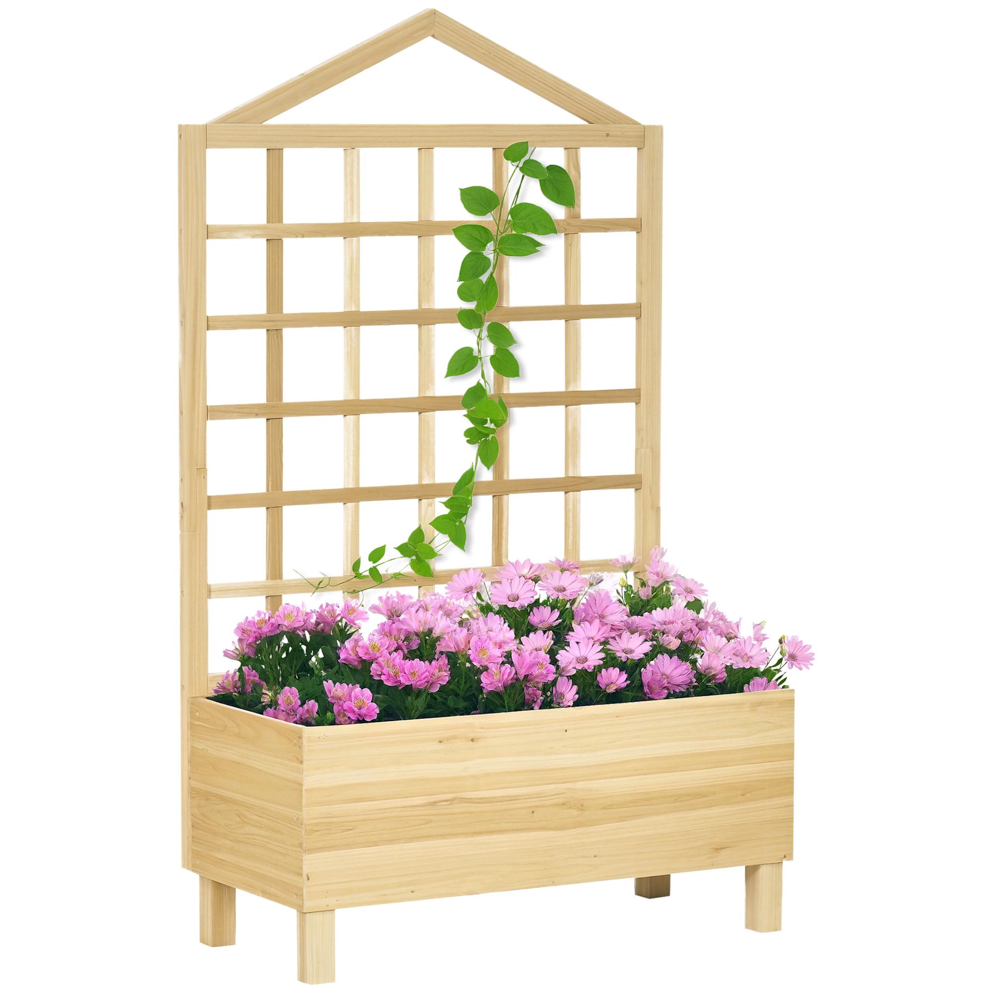 Natural Fir Raised Planter with Trellis, 35.4-Inch