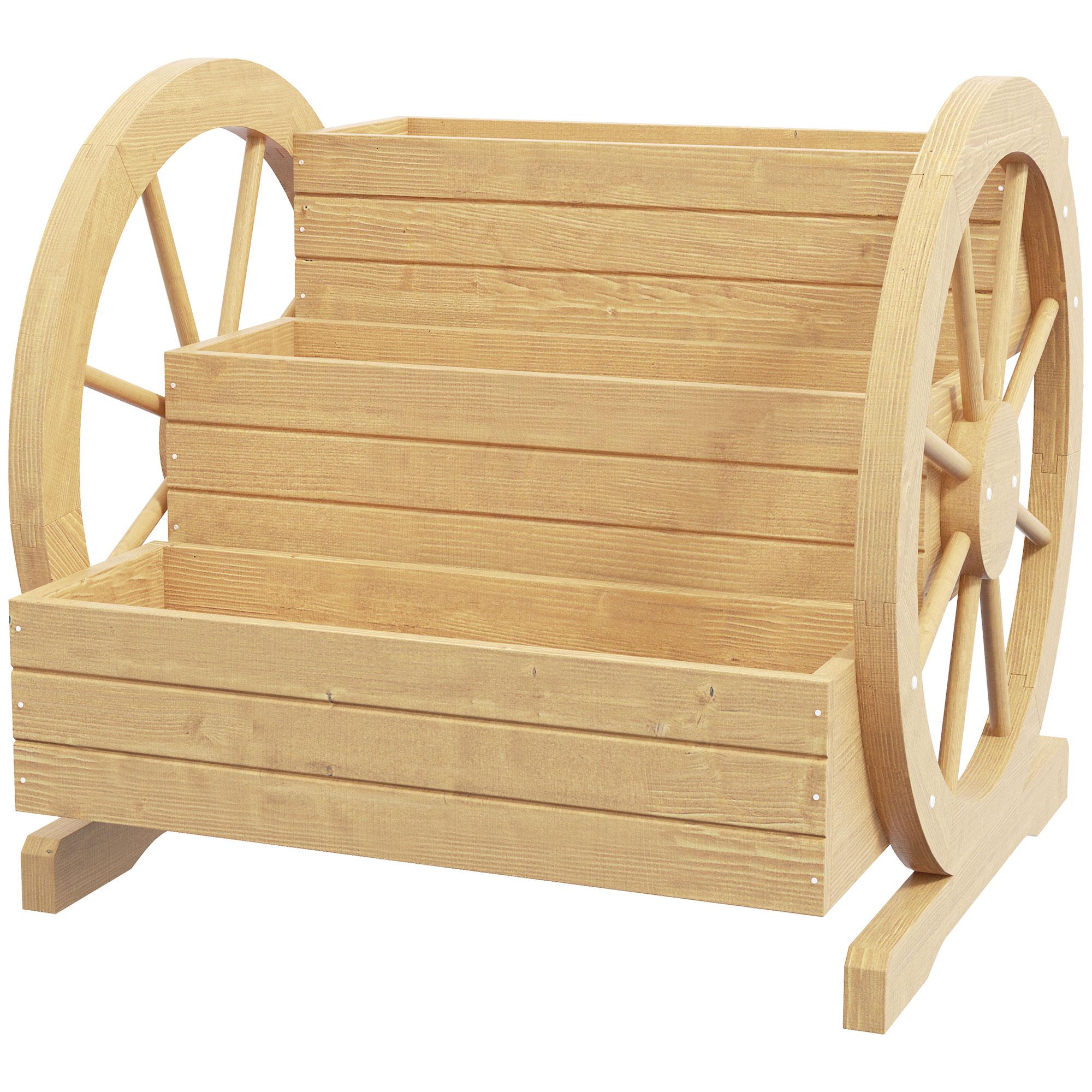 Natural Fir Three-Tier Wagon Planter Box