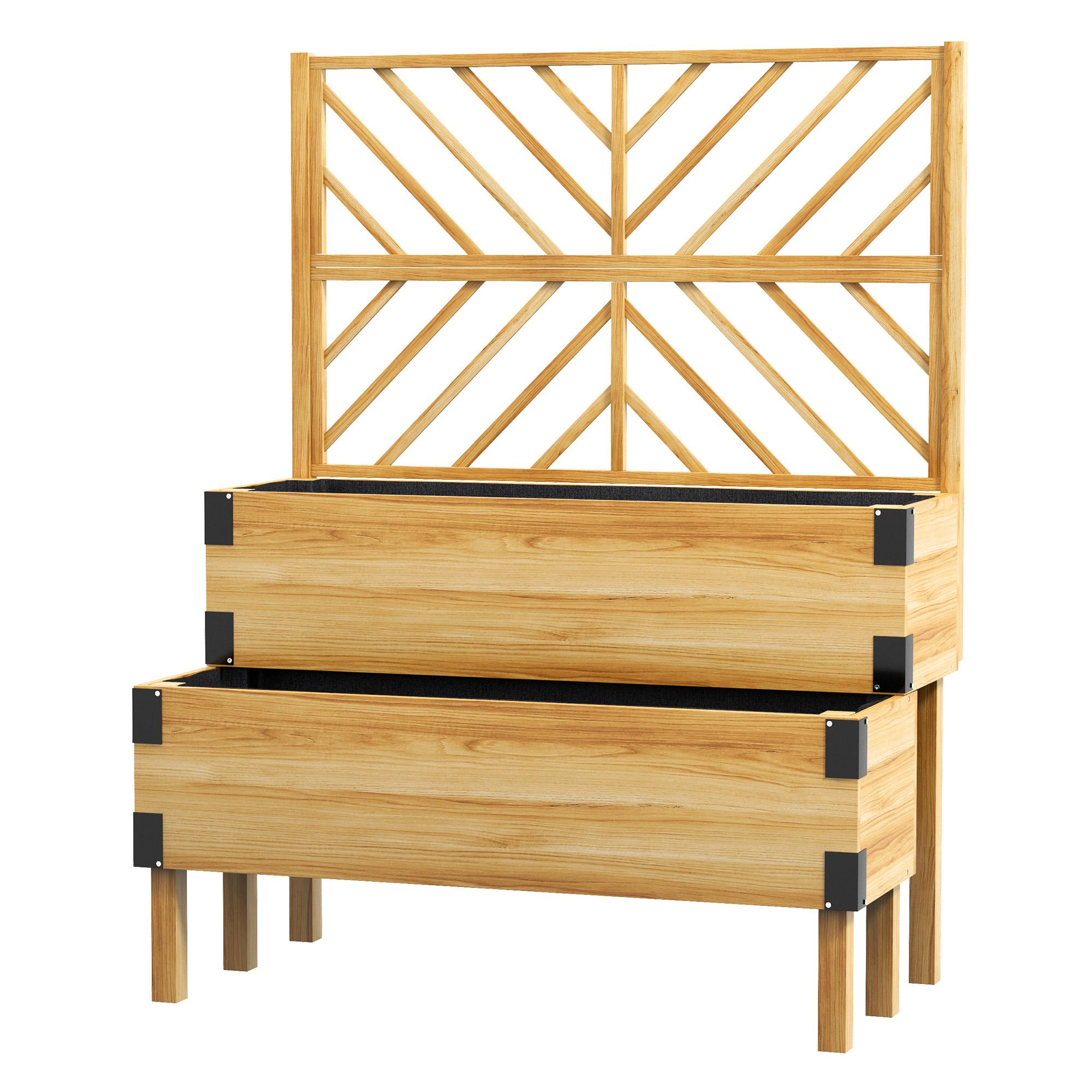 Natural Fir Two Tier Planter with Trellis