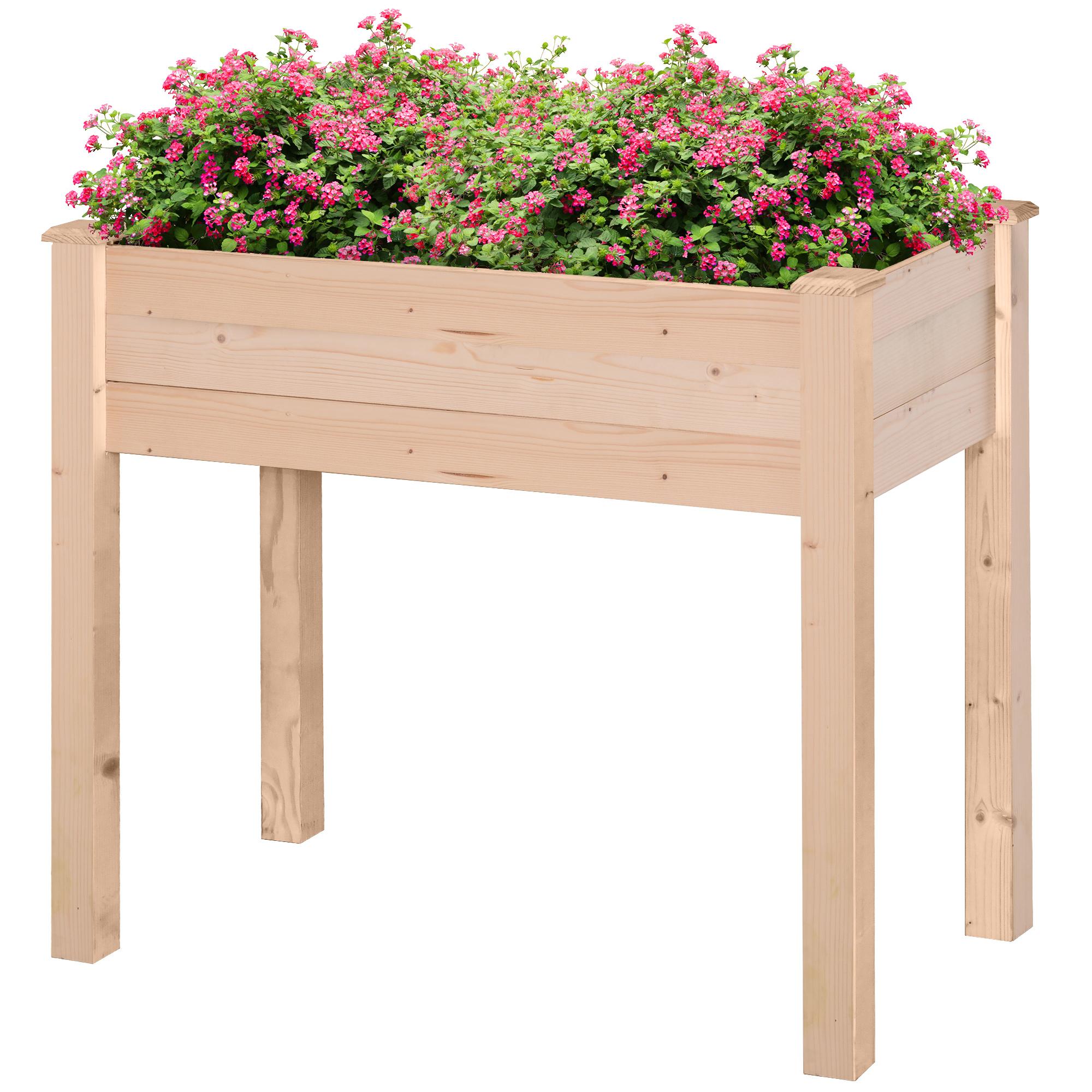 Elevated Fir Wood Bed, Raised Garden Planter, 34 x 18 x 30 in