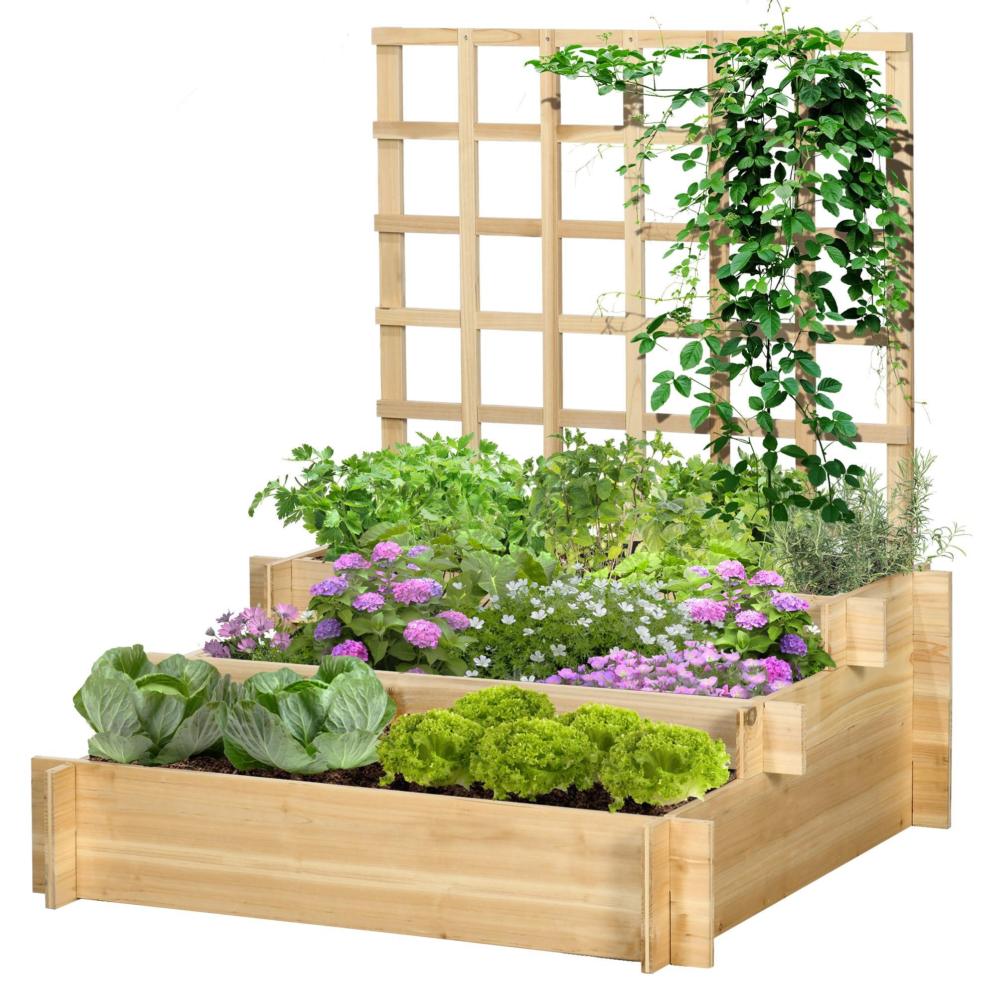 Natural Fir Tiered Planter with Trellis, 3 Levels