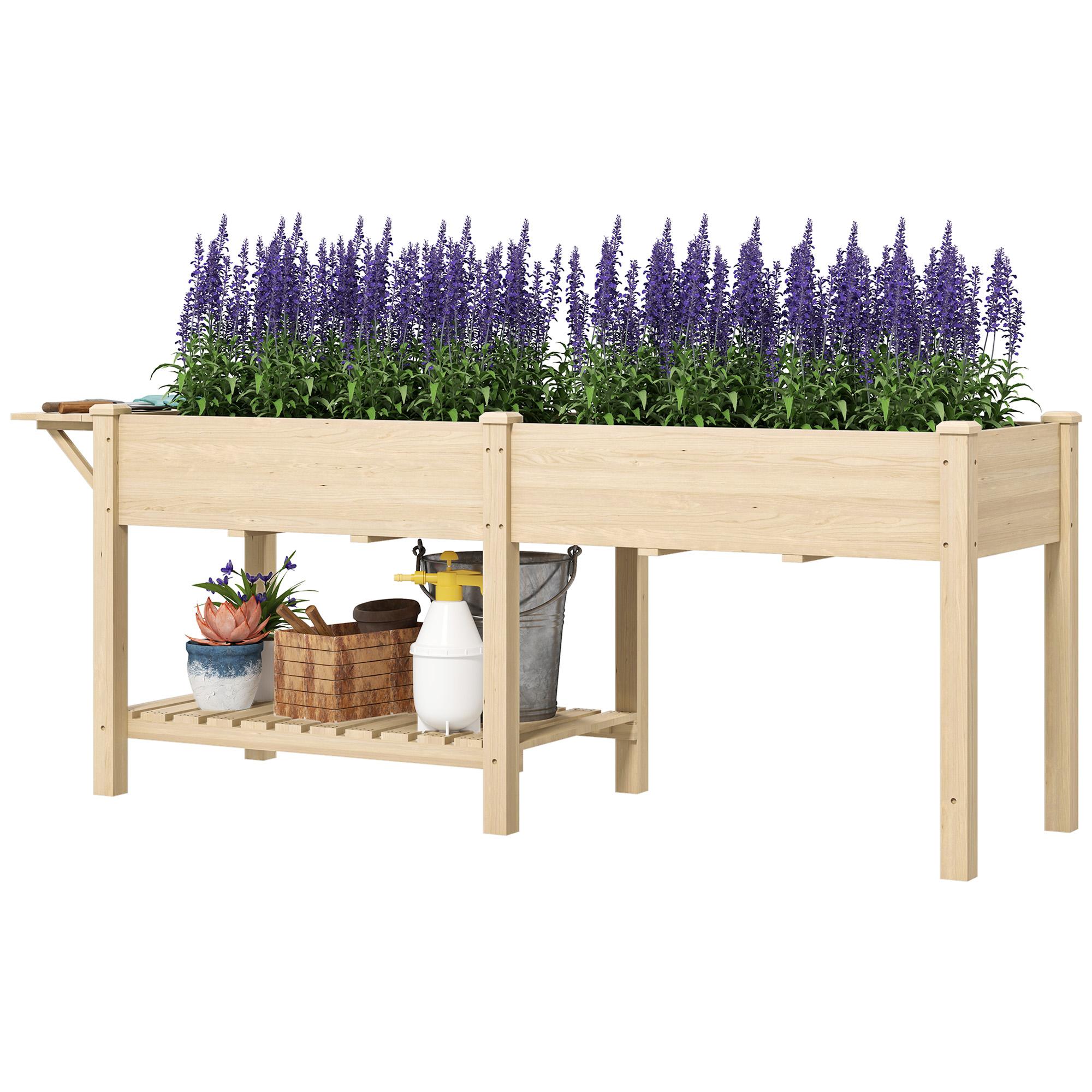 Natural Fir Wood Raised Bed with Shelf