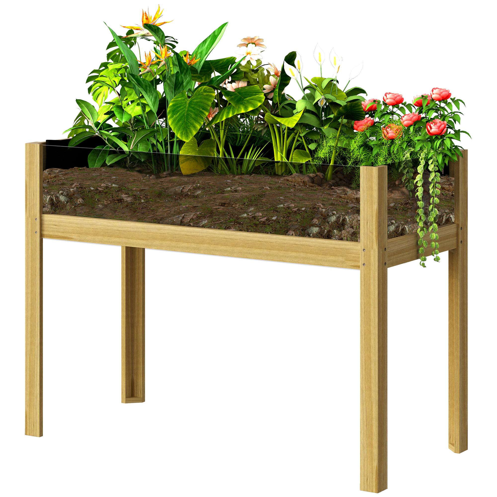 Natural Fir Wood Planter with Acrylic Panels, 118L