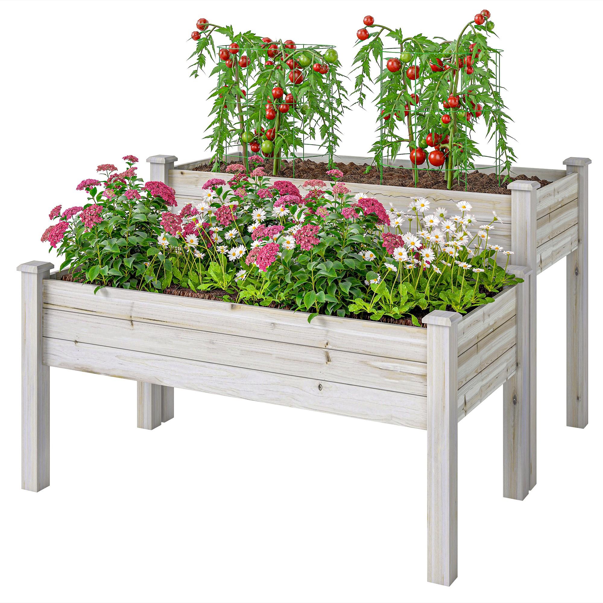 Natural Fir Two Compartment Planter Raised Garden Bed
