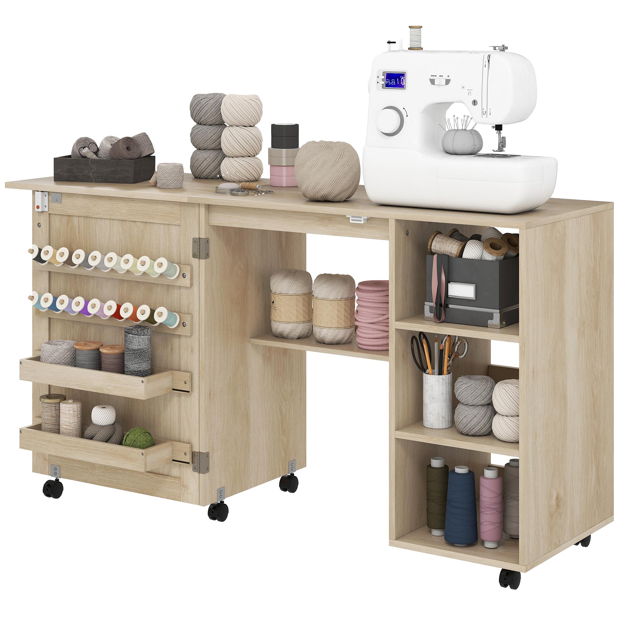 Natural Rattan Sewing Cabinet with Folding Drop Leaf