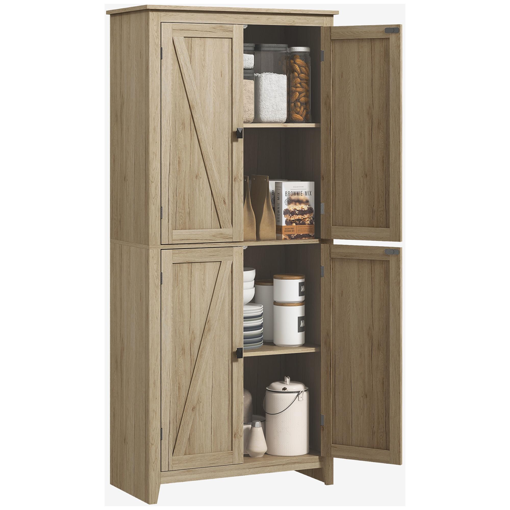 Natural Four Door Pantry with Adjustable Shelves, 71.7 in
